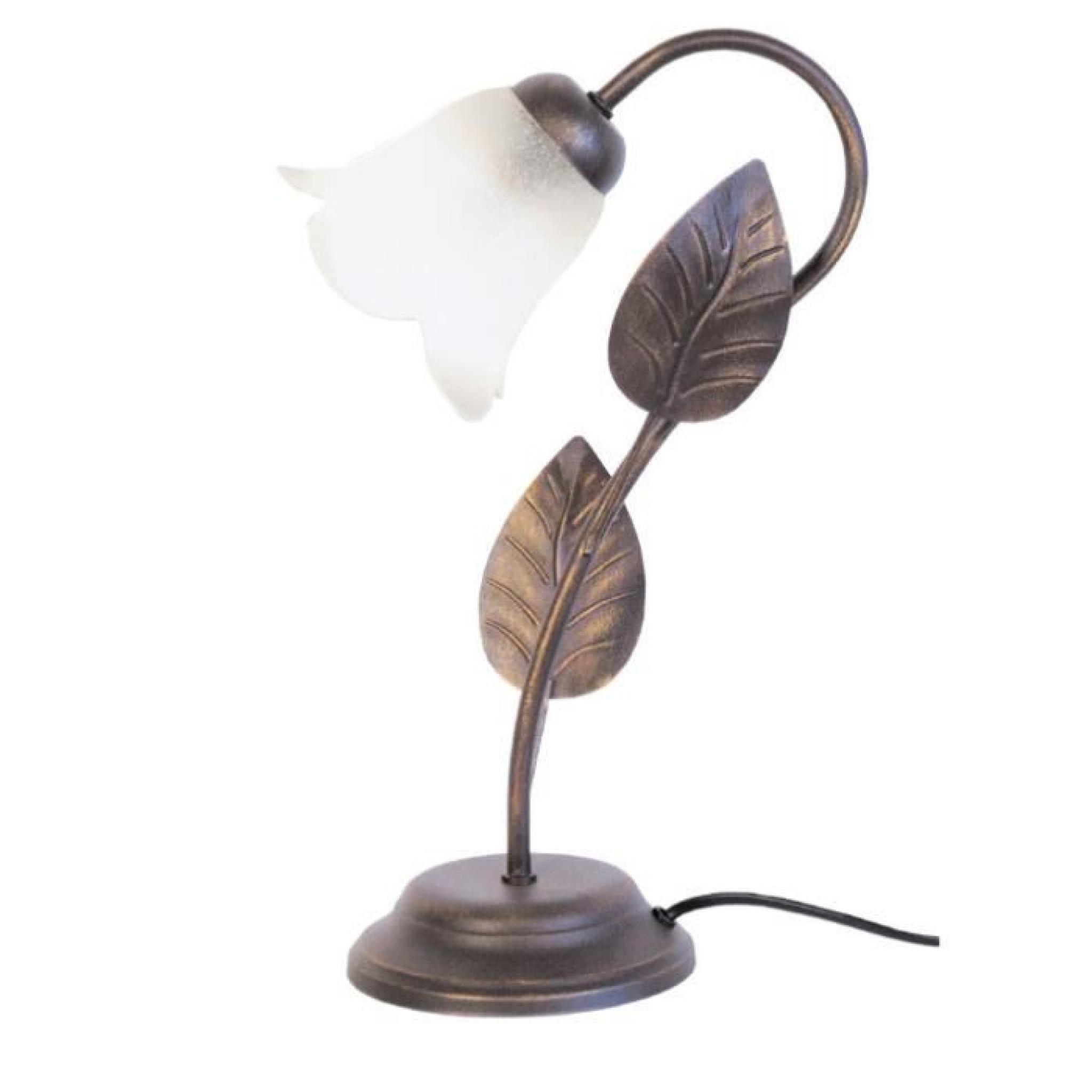 Lampe en métal et verre décor feuilles Marron Eglantine-