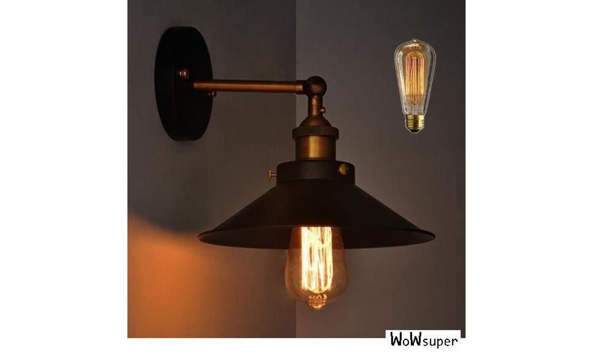 lampe industrielle + ampoule noir   metal umbrella vintage loft mur luminaires rétro applique murale edison e27