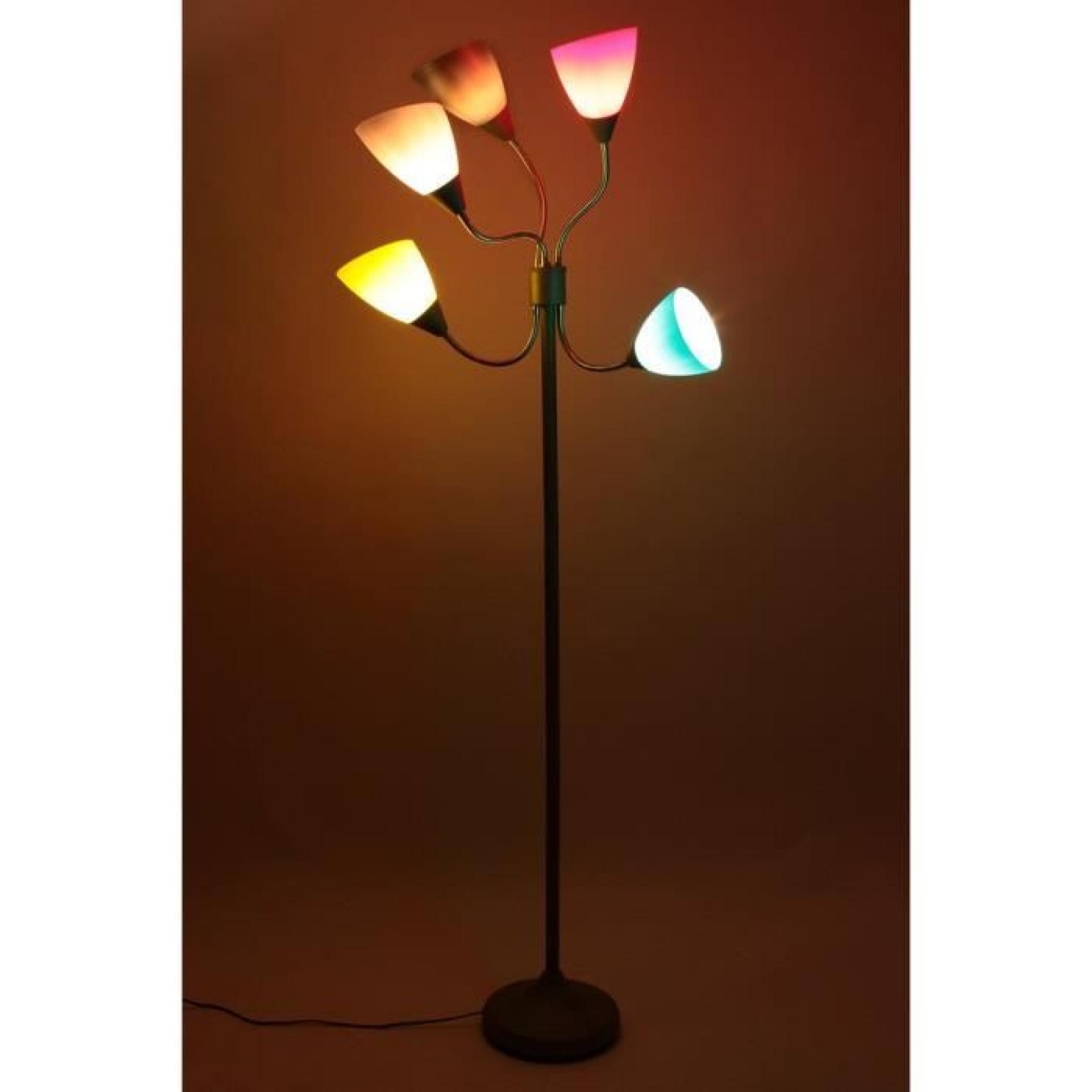 Lampe Lampadaire 5 têtes articulées et orientables multicolore pas cher