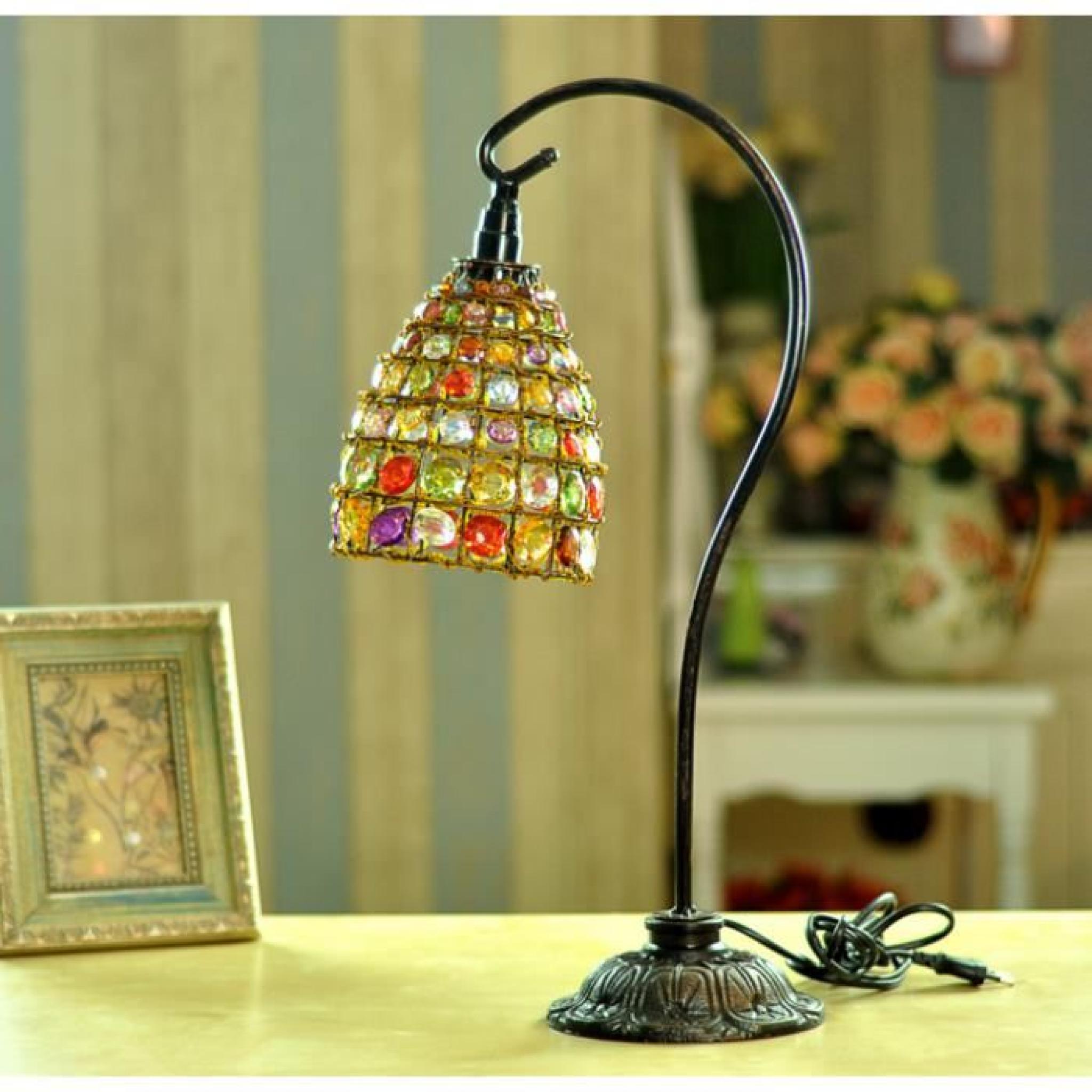 Lampe LED Népal de table de style à la main en verre teinté perles perles
