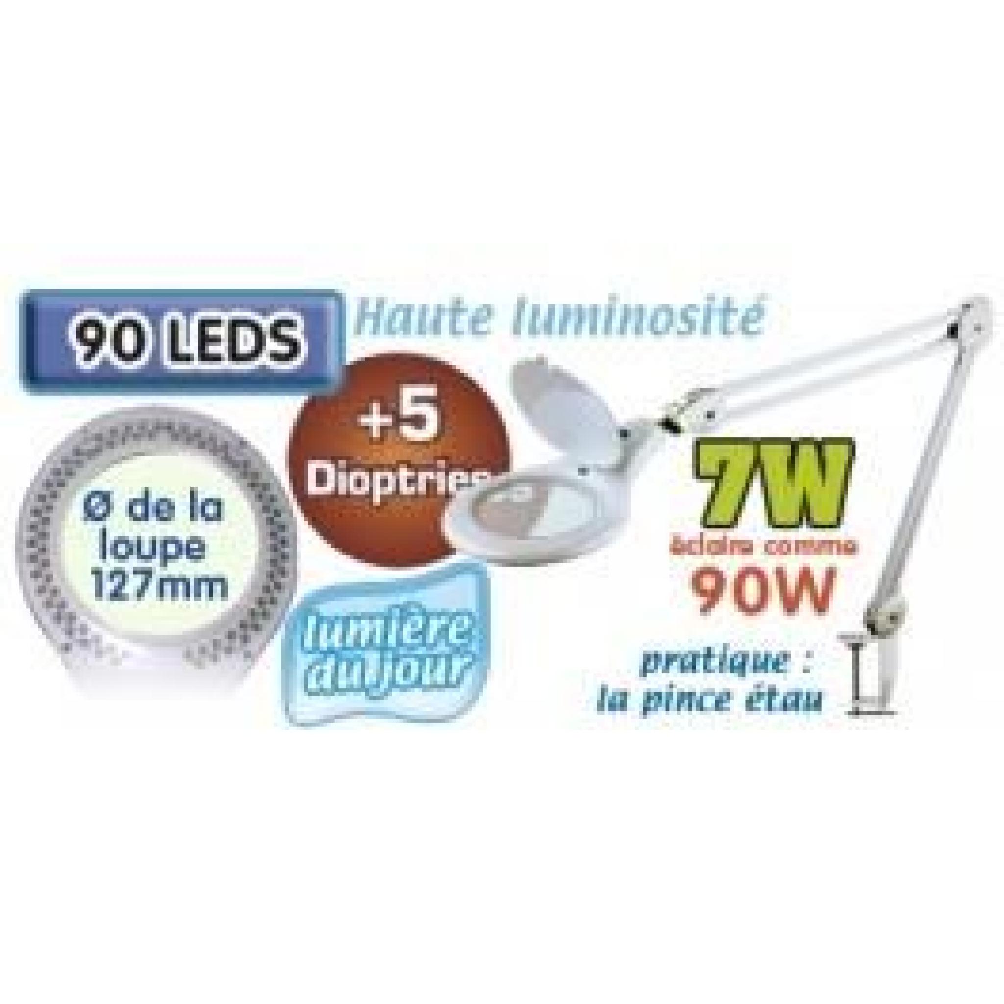 Lampe-loupe LED étau lentille 127 mm 5 dioptrie... pas cher