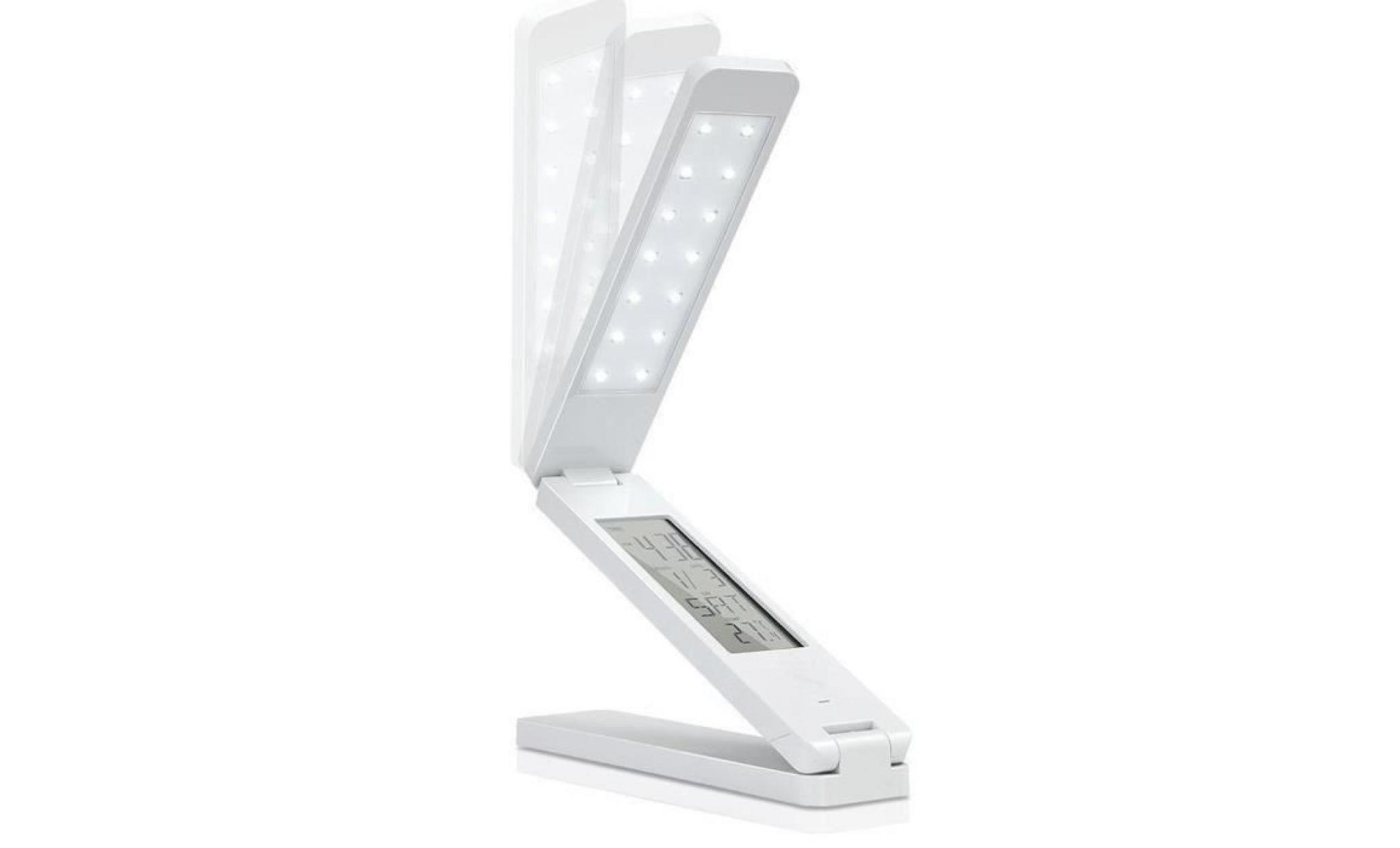 Lampe Portative Modulable 18 LED - Lumière du Jour + Horloge et Thermométre - Chargeur AC et USB inclus