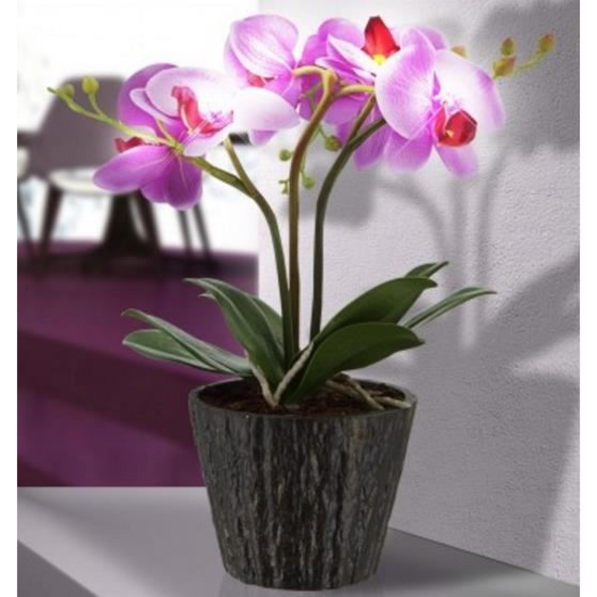Lampe pot fleur orchidée avec LED 37cm 