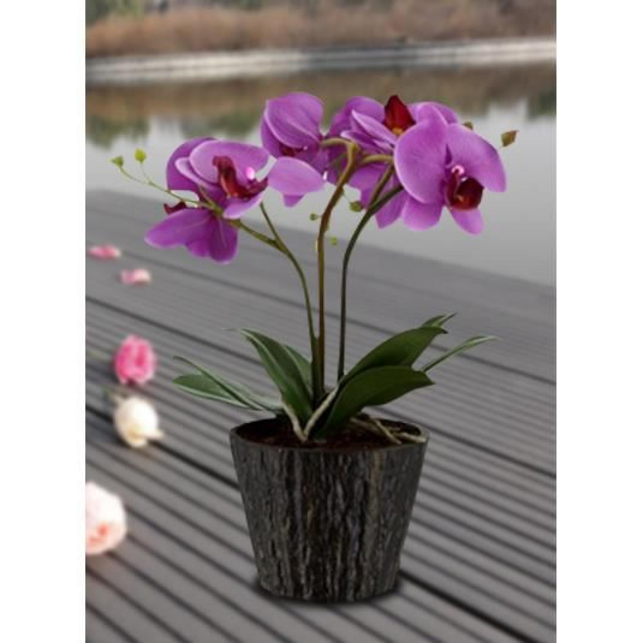 Lampe pot fleur orchidée avec LED 37cm  pas cher