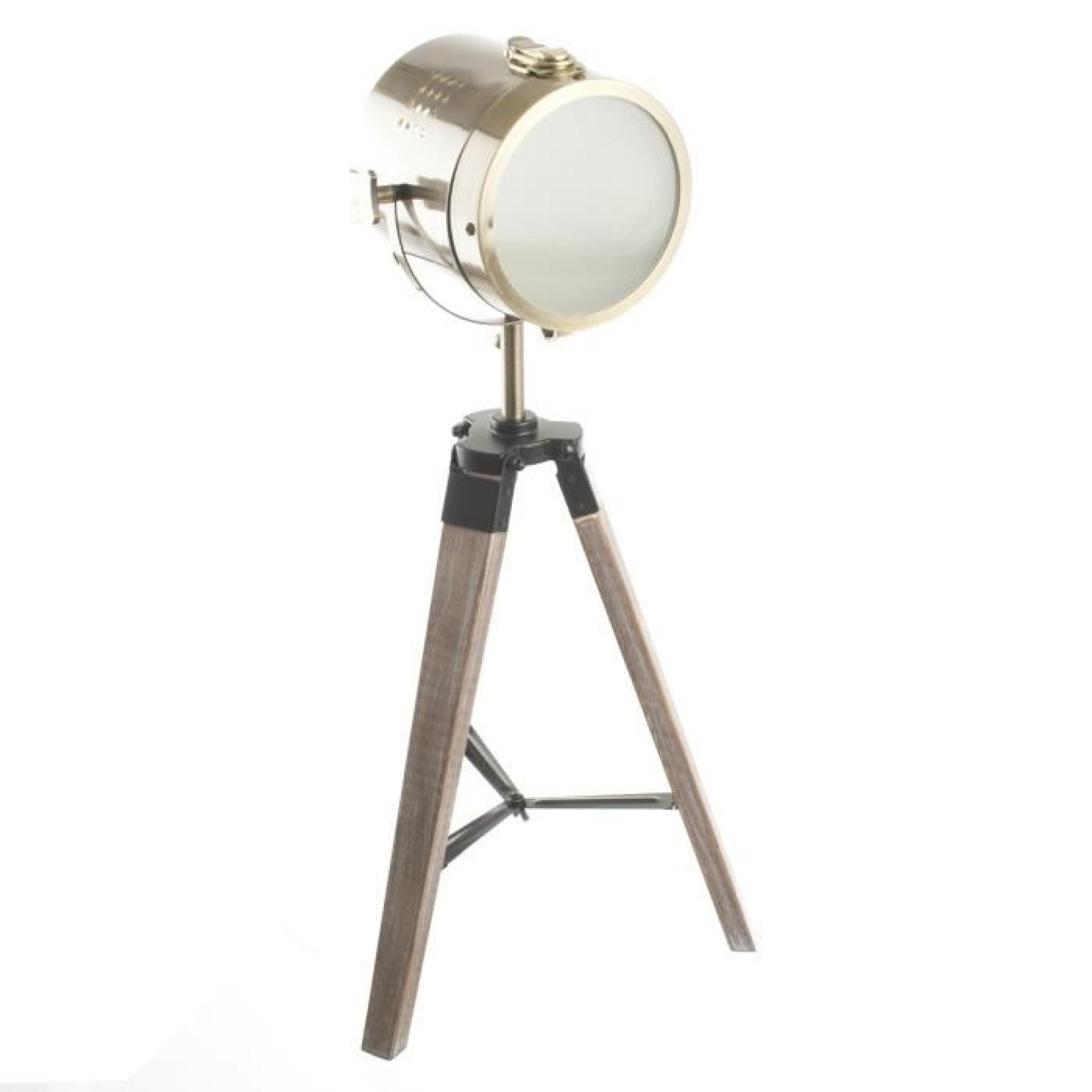 Lampe projecteur vintage et rétro en métal s et trépied en bois. pas cher