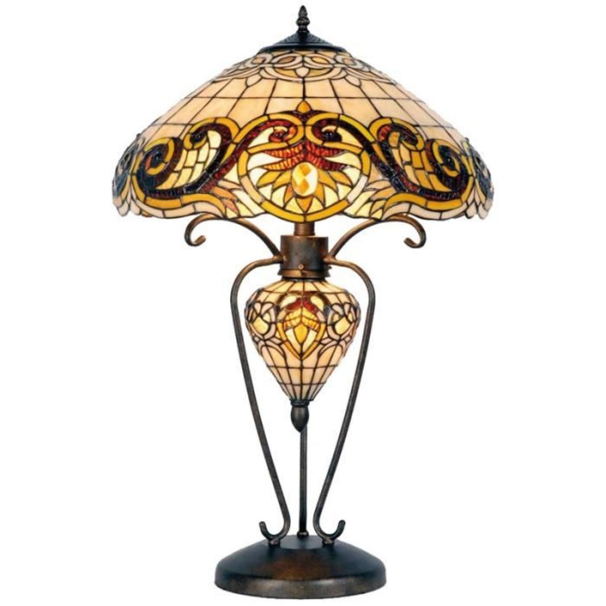 Lampe style Tiffany lampe de table pied vitraux verre metal