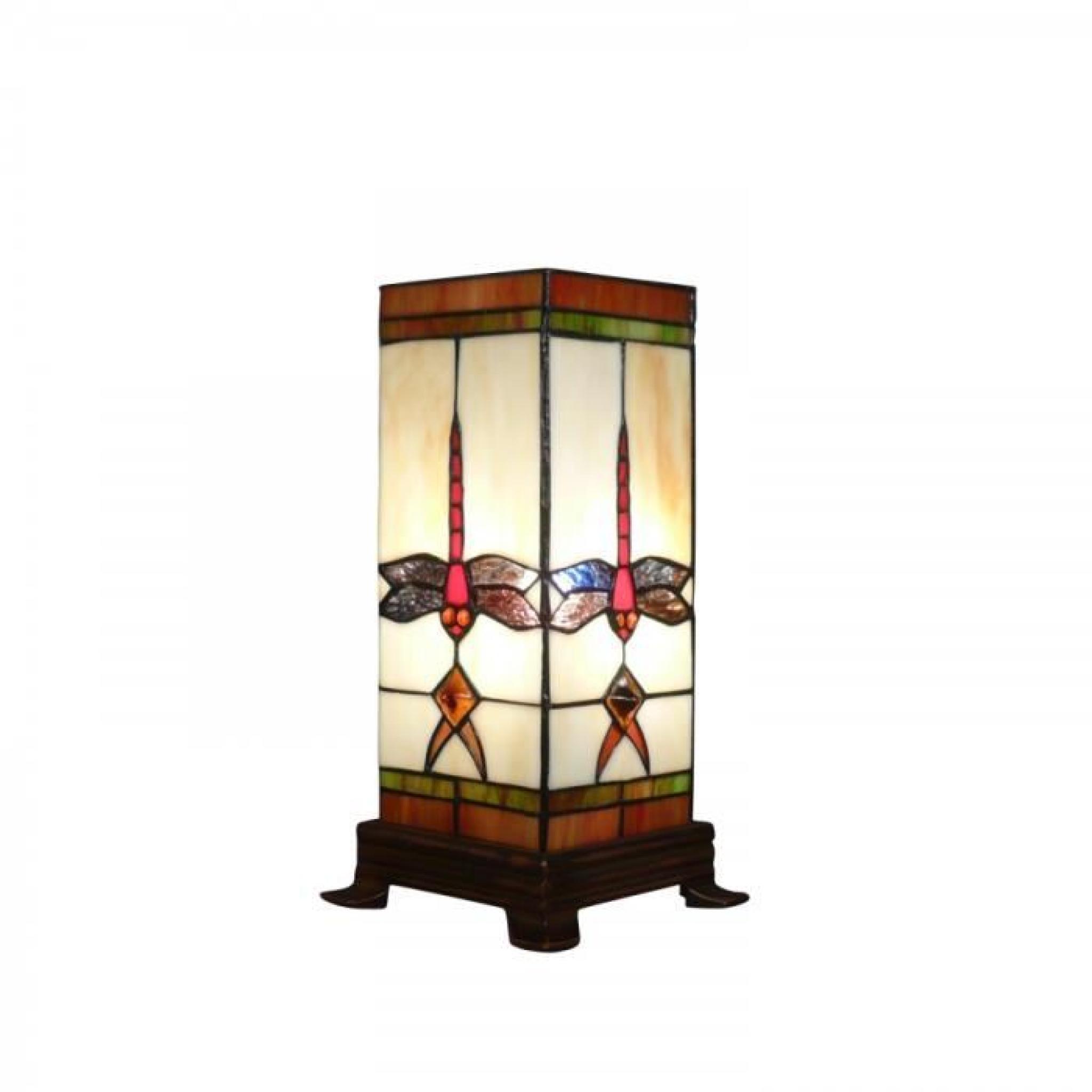 Lampe Tiffany en forme de colonne avec une libellule pas cher