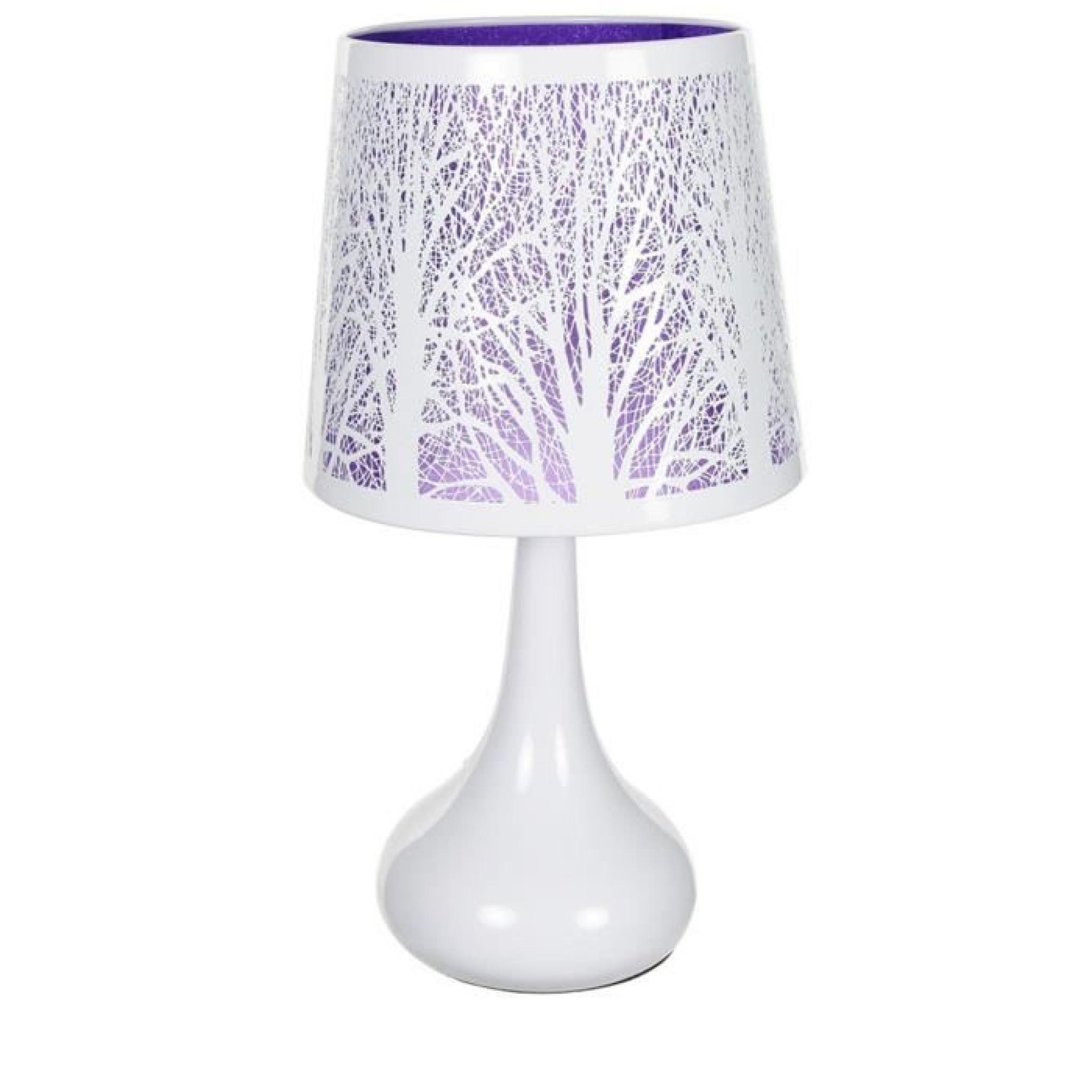 Lampe touch métal blanc motif arbre violet - 11615