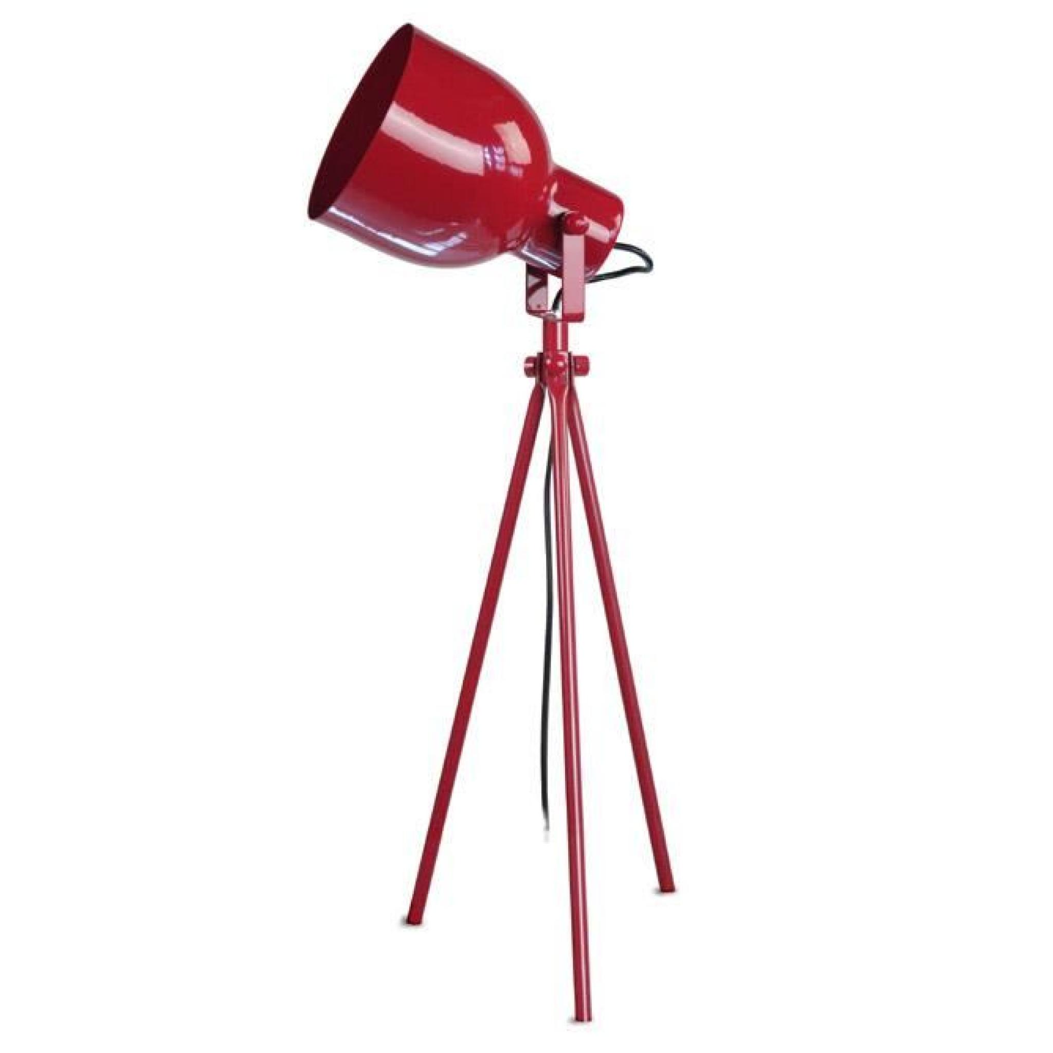 Lampe trépied en acier abat jour projecteur hauteur 45 cm Carlson-Rouge