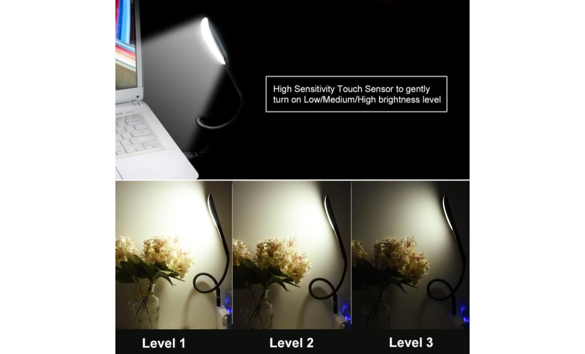 lampe usb dimmable lampe de lecture avec 3 niveaux de luminosité et bras flexible interrupteur tactile pour ordinateur portable/ p pas cher