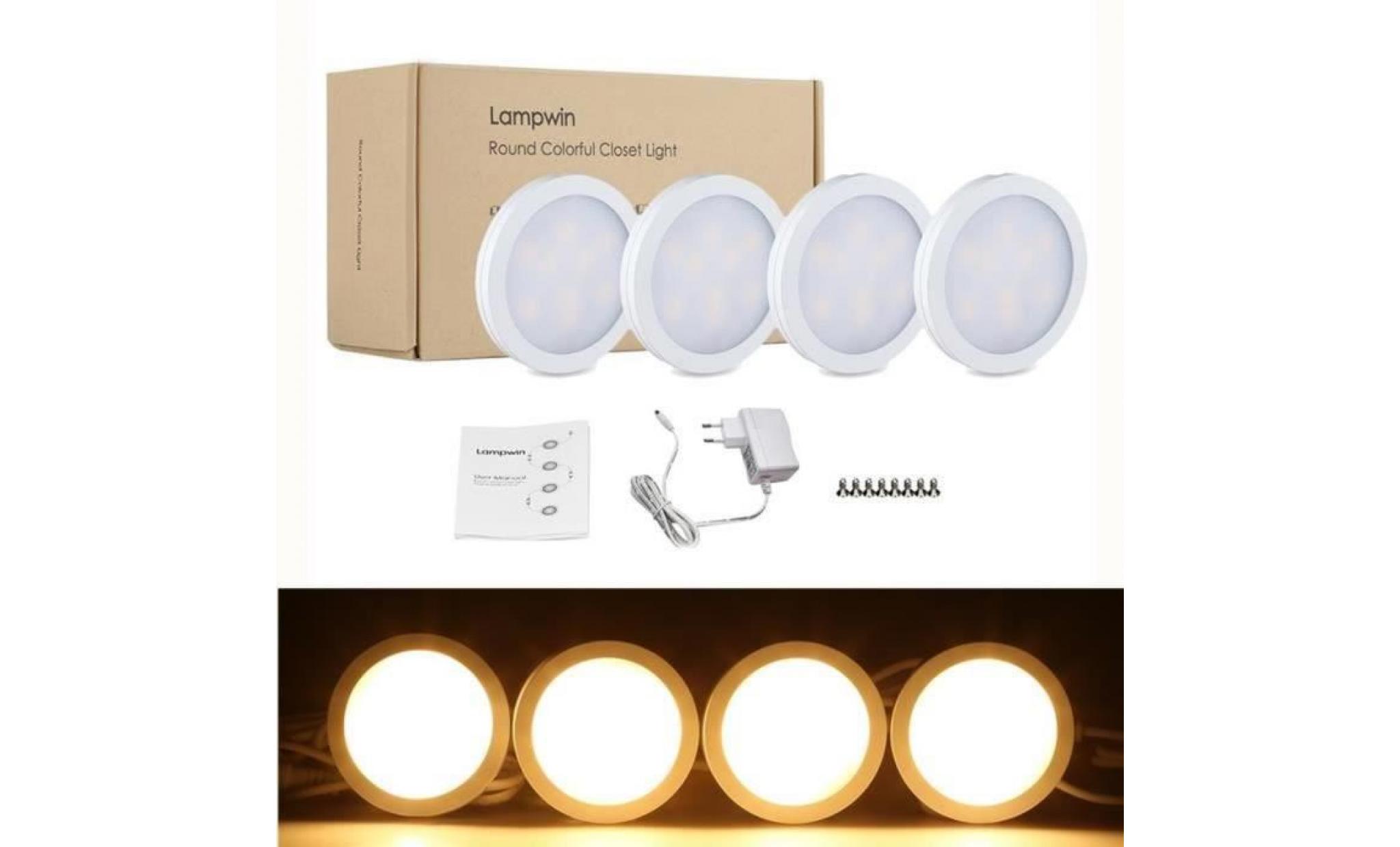 4 pcs lampes led sous cabinet eclairage encastré pour armoires placards mur salle de bains cuisine blanc chaud