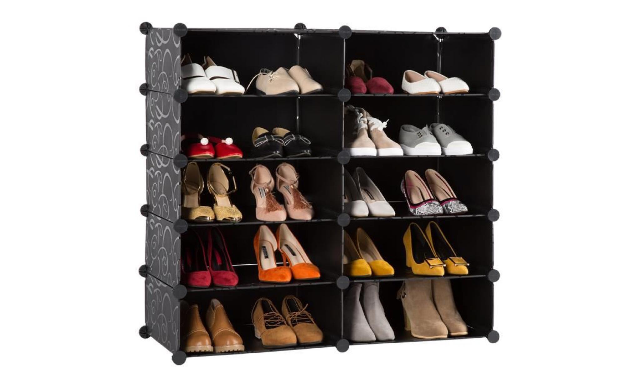 langria 10 cube meuble à chaussures diy organisateur modulaire rangement en plastique armoire avec portes noir et blanc bouclé pas cher