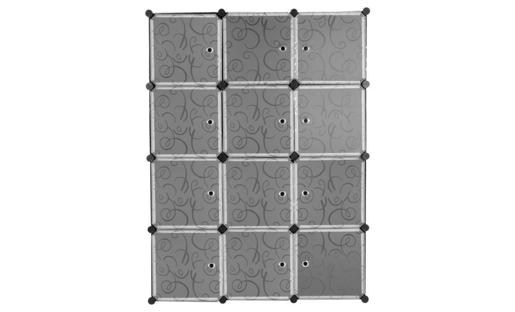 langria 12 cabine armoires combinaison Étagères plastique meuble de rangement avec porte blanche translucide motif bouclé noir