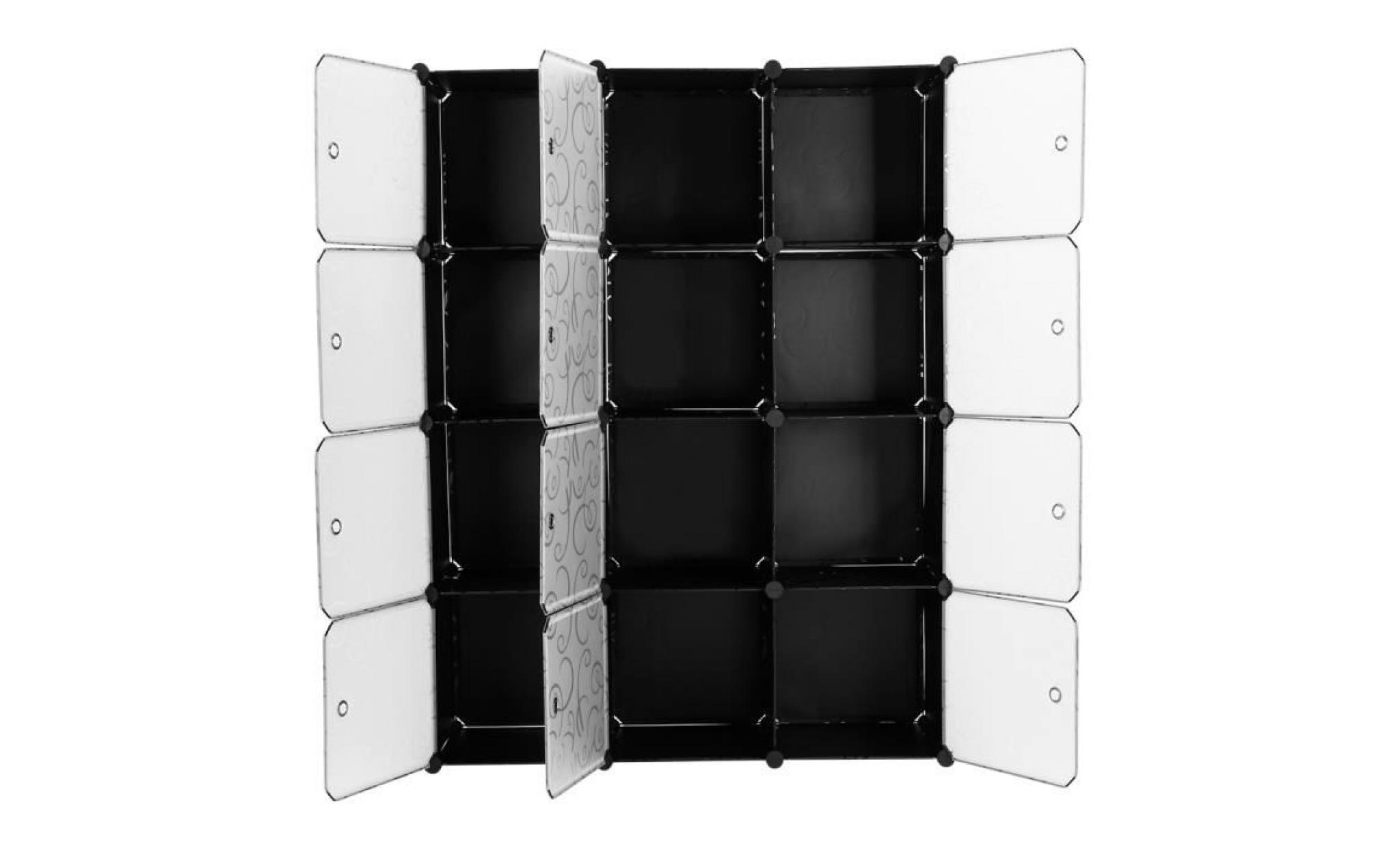 langria 12 cabine armoires combinaison Étagères plastique meuble de rangement avec porte blanche translucide motif bouclé noir pas cher