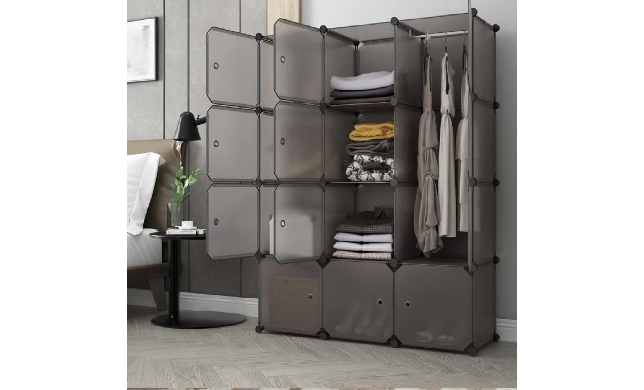 langria 12 cabines armoire de chambre penderie plastique meublee de rangement modulable etagère diy brun