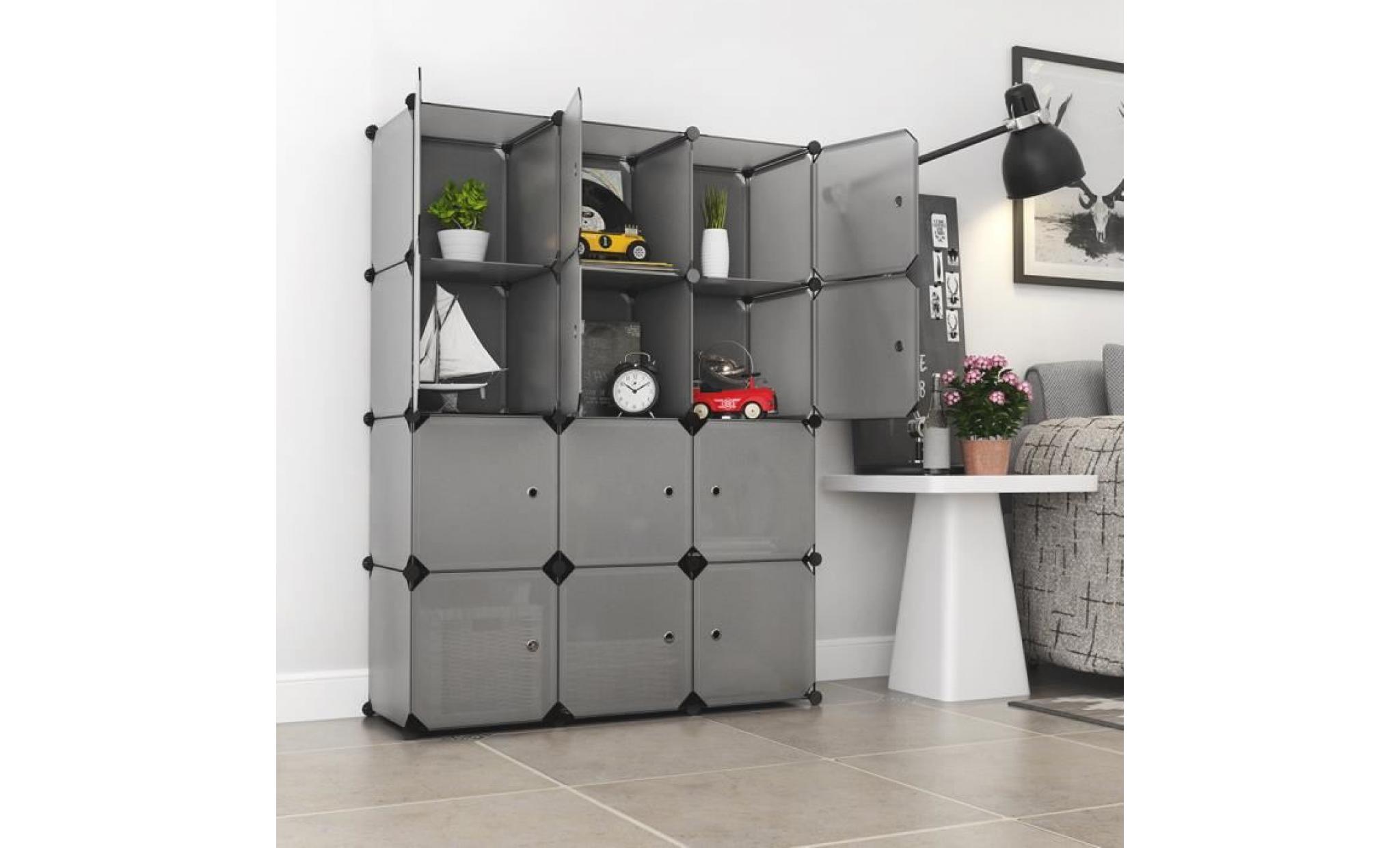 langria 12 cabines armoires Étagères plastique meuble de rangement avec portes   gris