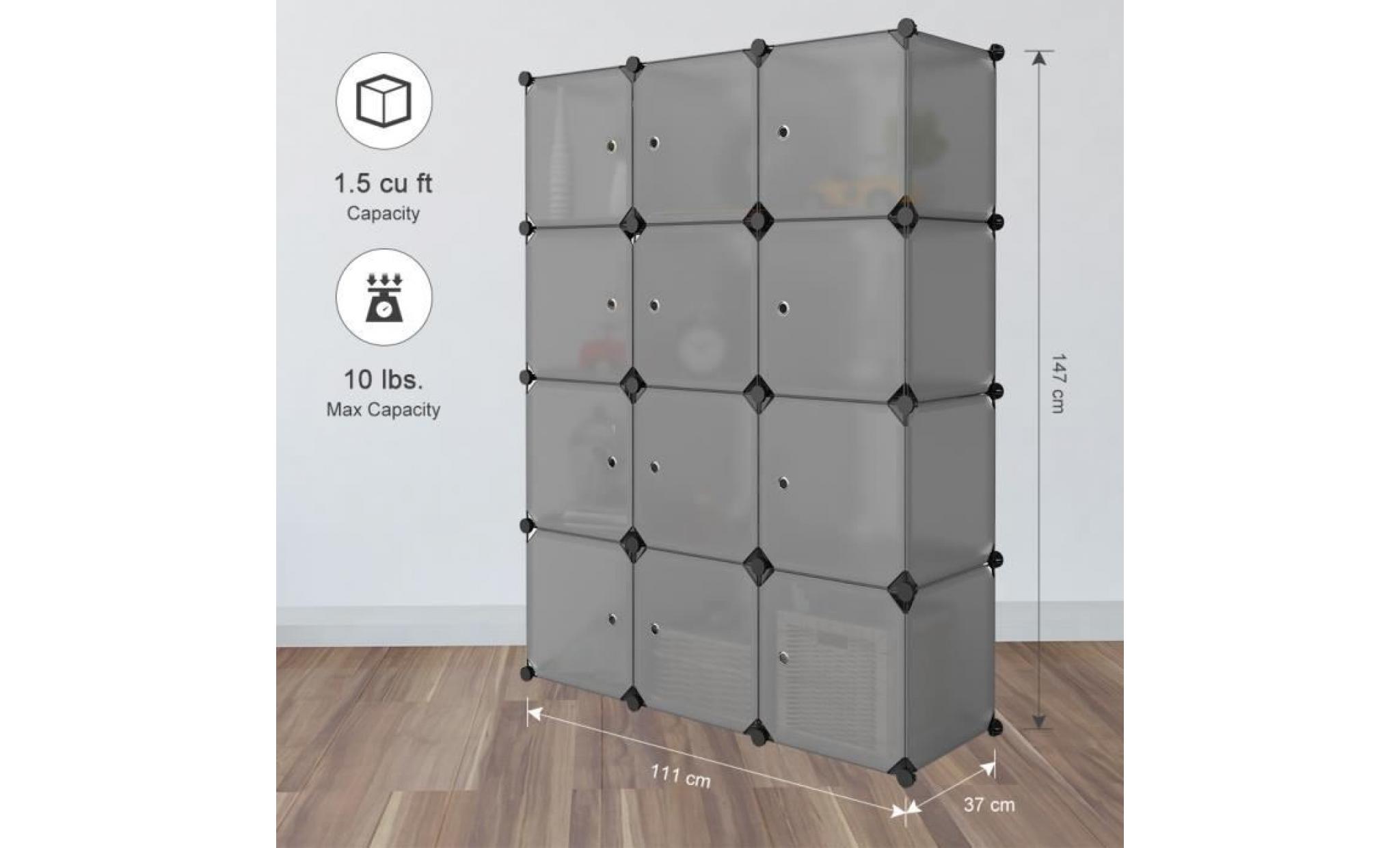 langria 12 cube armoire Étagères multifonctionnel armoire modulaire empilable en plastique cube gris pas cher
