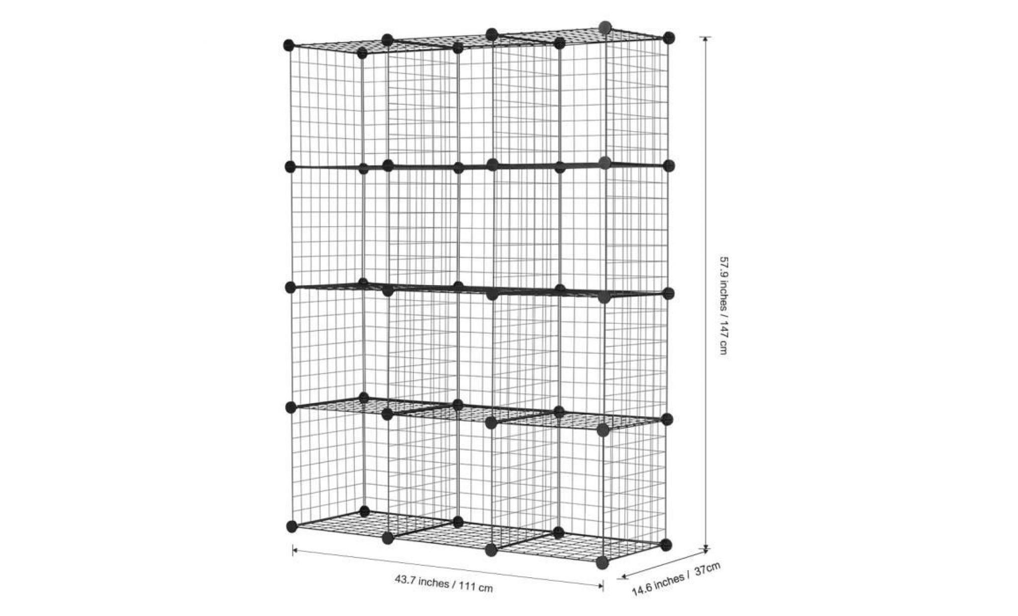 langria 12 cube bricolage fil grille bibliothèque, multi usage stockage modulaire étagère, organisateur ouvert placard armoire noir pas cher