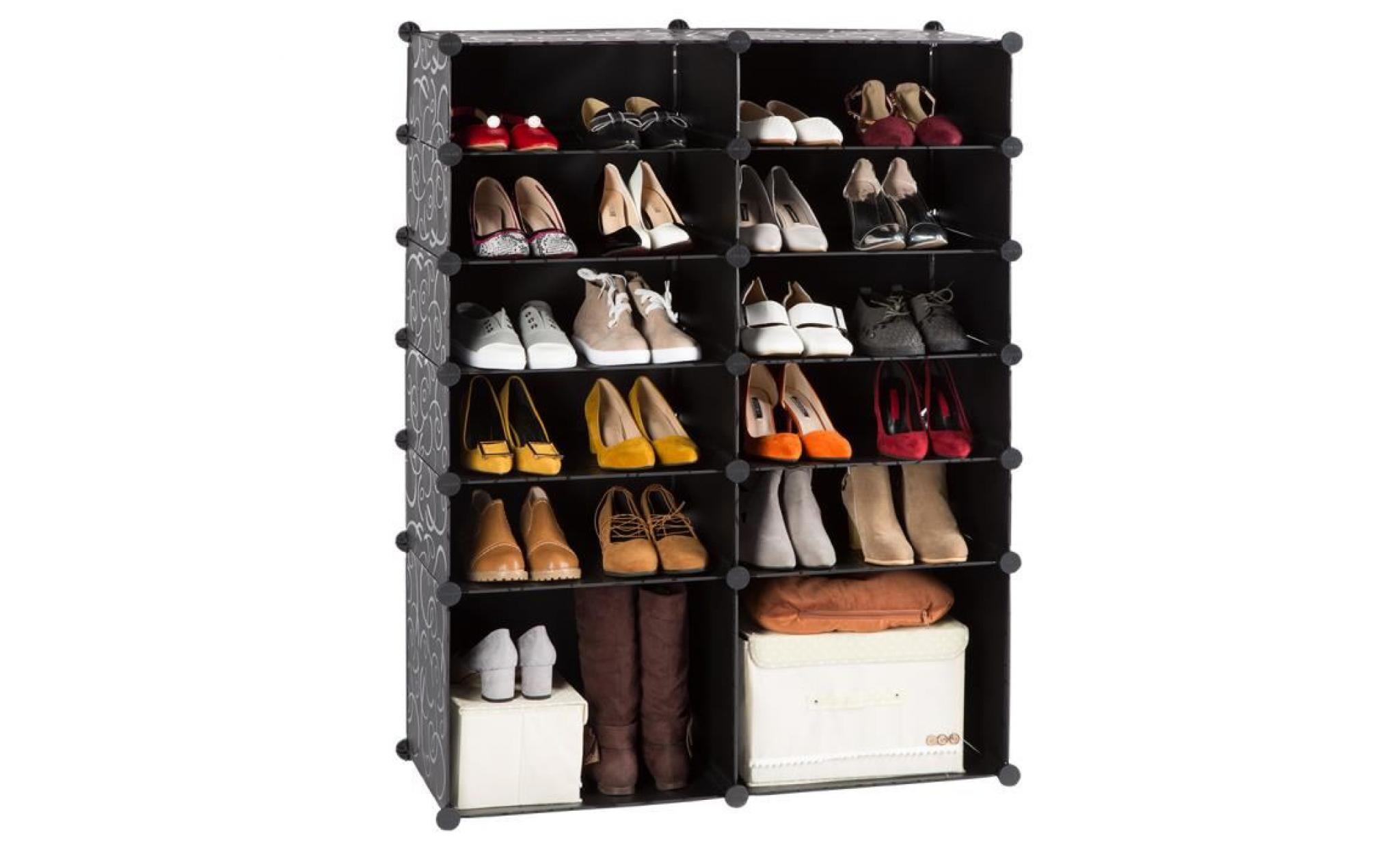 langria 12 cube meuble à chaussures contemporain avec portes, 10 cubains et 2 gros cubes, noir et blanc