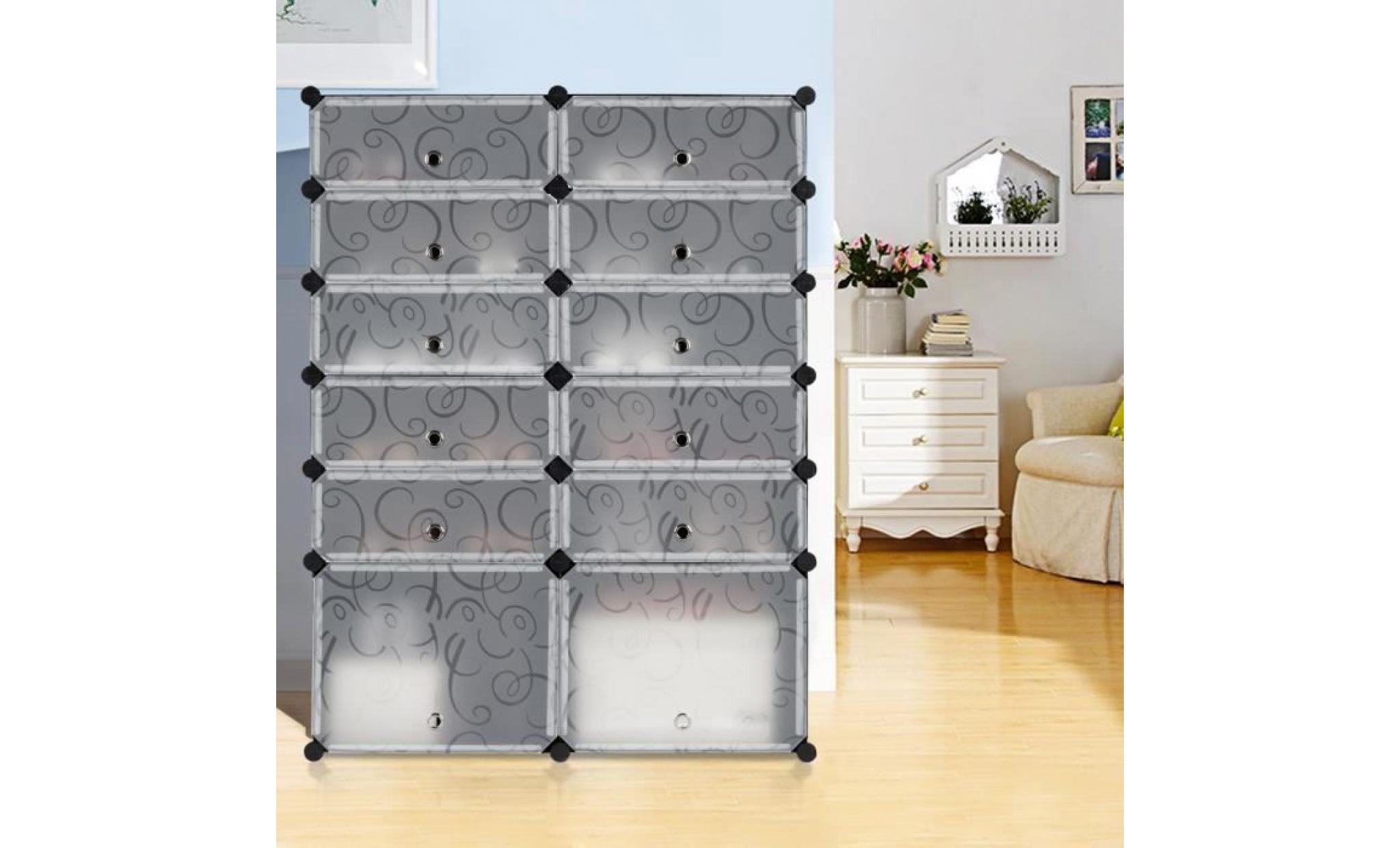 langria 12 cube meuble à chaussures contemporain avec portes, 10 cubains et 2 gros cubes, noir et blanc pas cher