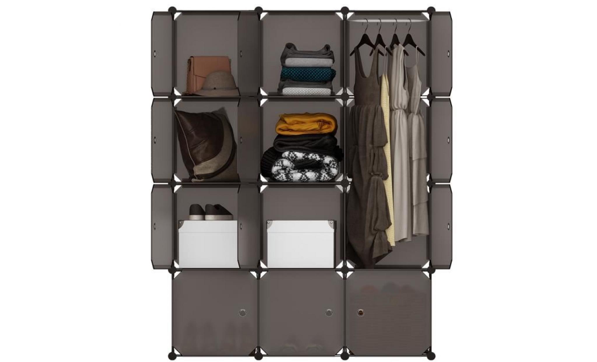 langria 12 cubes armoire à vêtement penderie en plastique avec portes garde robe de rangement Étagère cabine modulable pas cher