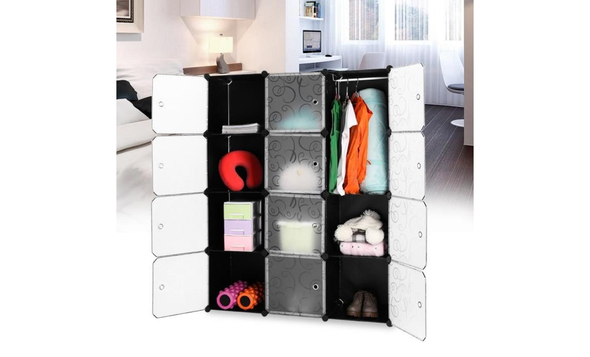 langria 12 cubes armoires Étagères plastique meubles de chambre d'enfant rangement de vêtements diy interlocking modulaire blanc