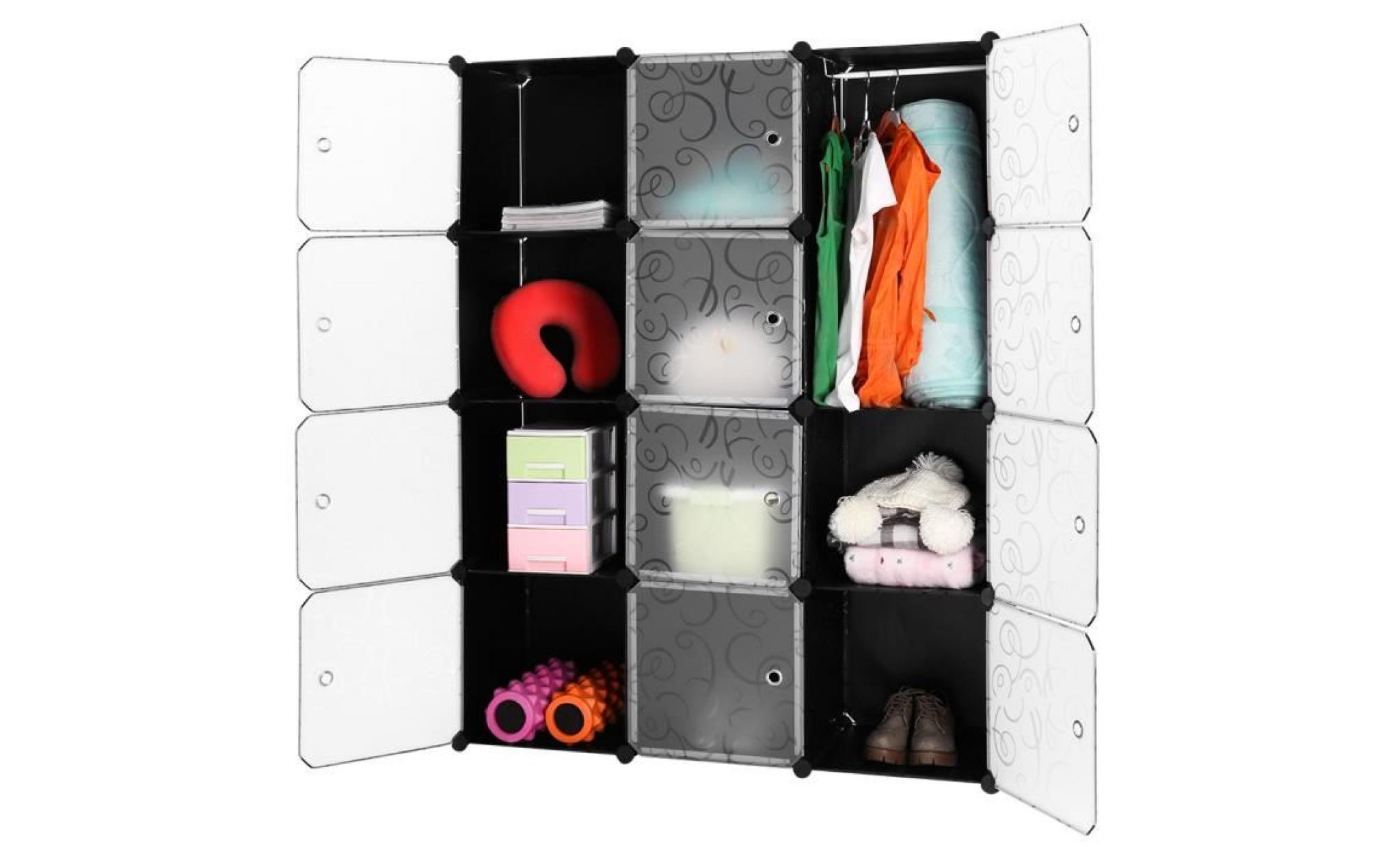 langria 12 cubes armoire penderie motif garde robe etagère plastique meuble de rangement modulable pour vêtement chaussure
