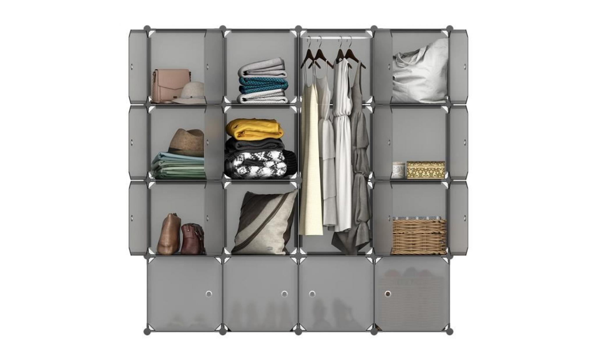 langria 16 cube armoire de chambre avec tige suspendue pour vêtements chaussures