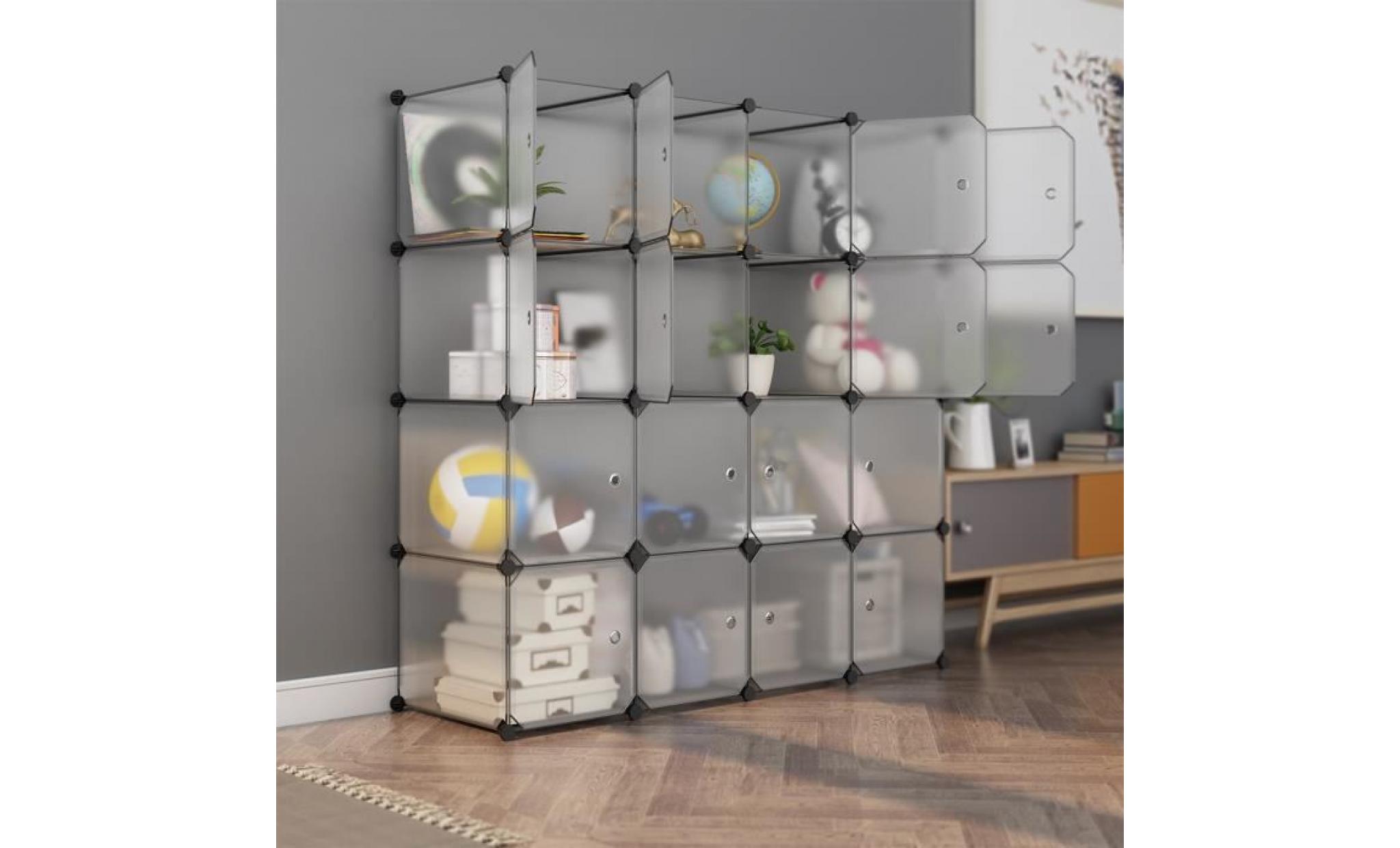 langria 16 cube armoire de chambre en plastique Étagères de rangement avec tige de suspension modulaire blanc transparent pas cher