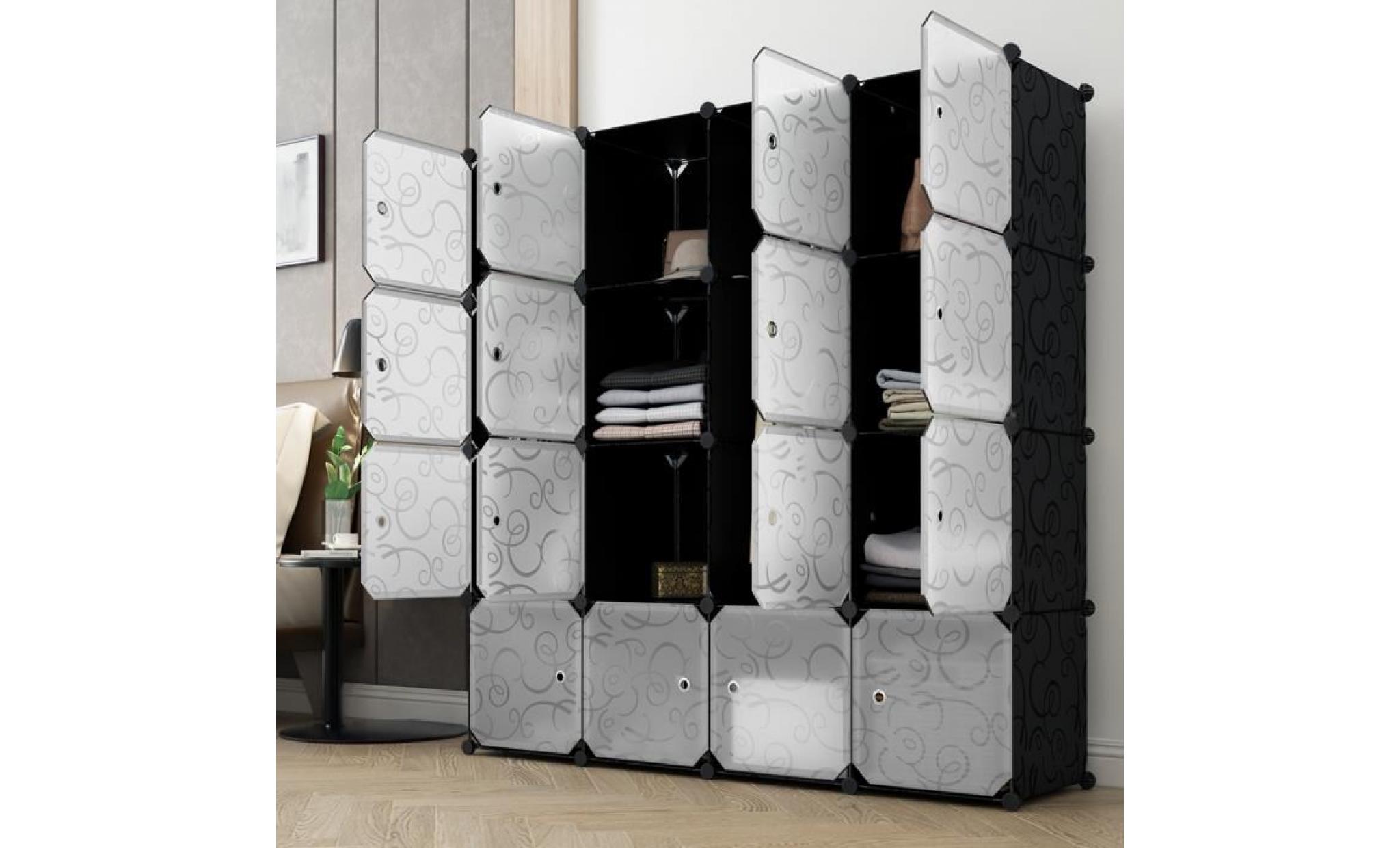 langria 16 cube bricolage armoire penderie portable système de rangement organisateur avec portes transparent, tige de suspension