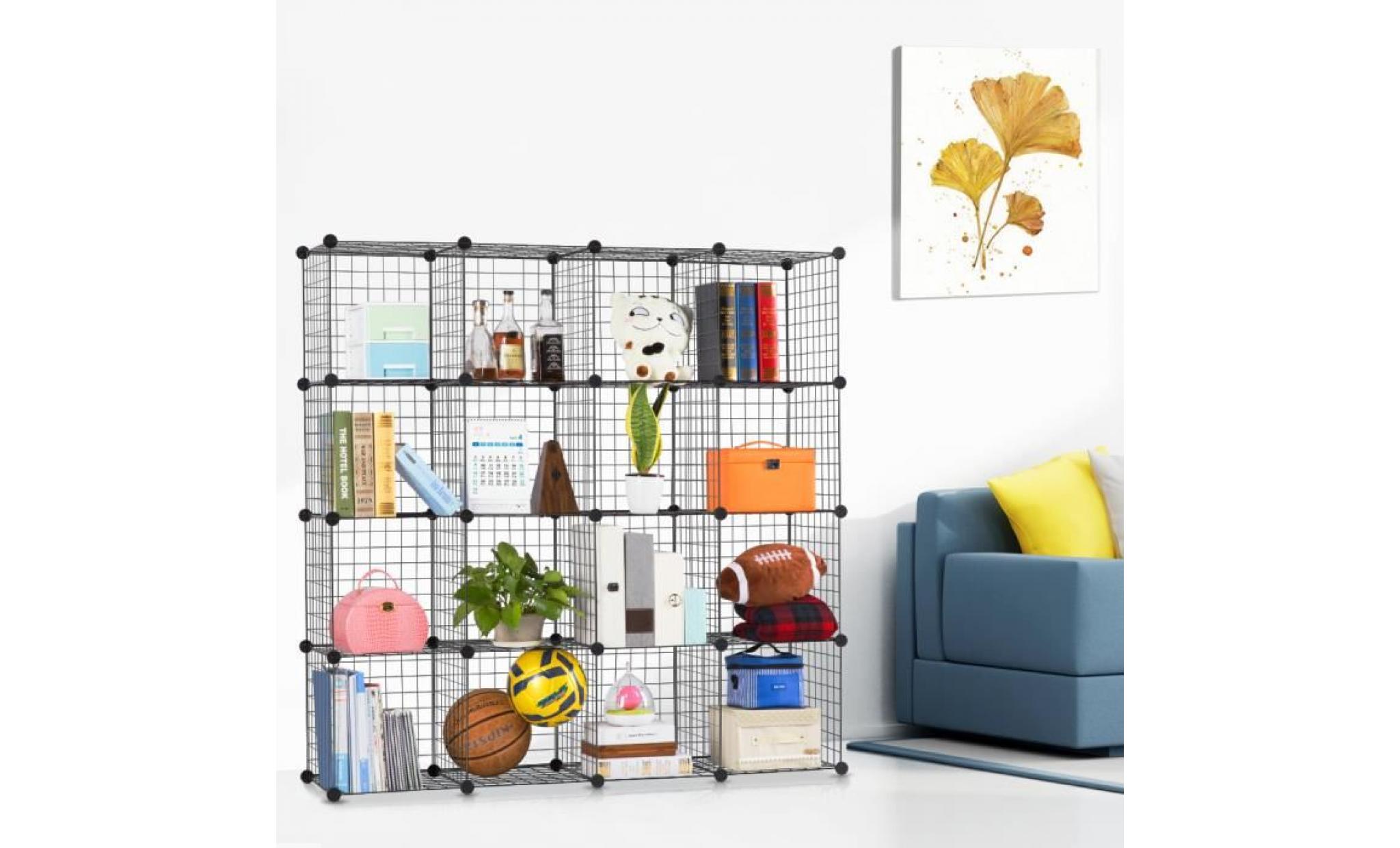 langria 16 cube Étagère à livres en grilles métalliques multiusage et modulaire cabinet organisateur ouvert pour livres jouets