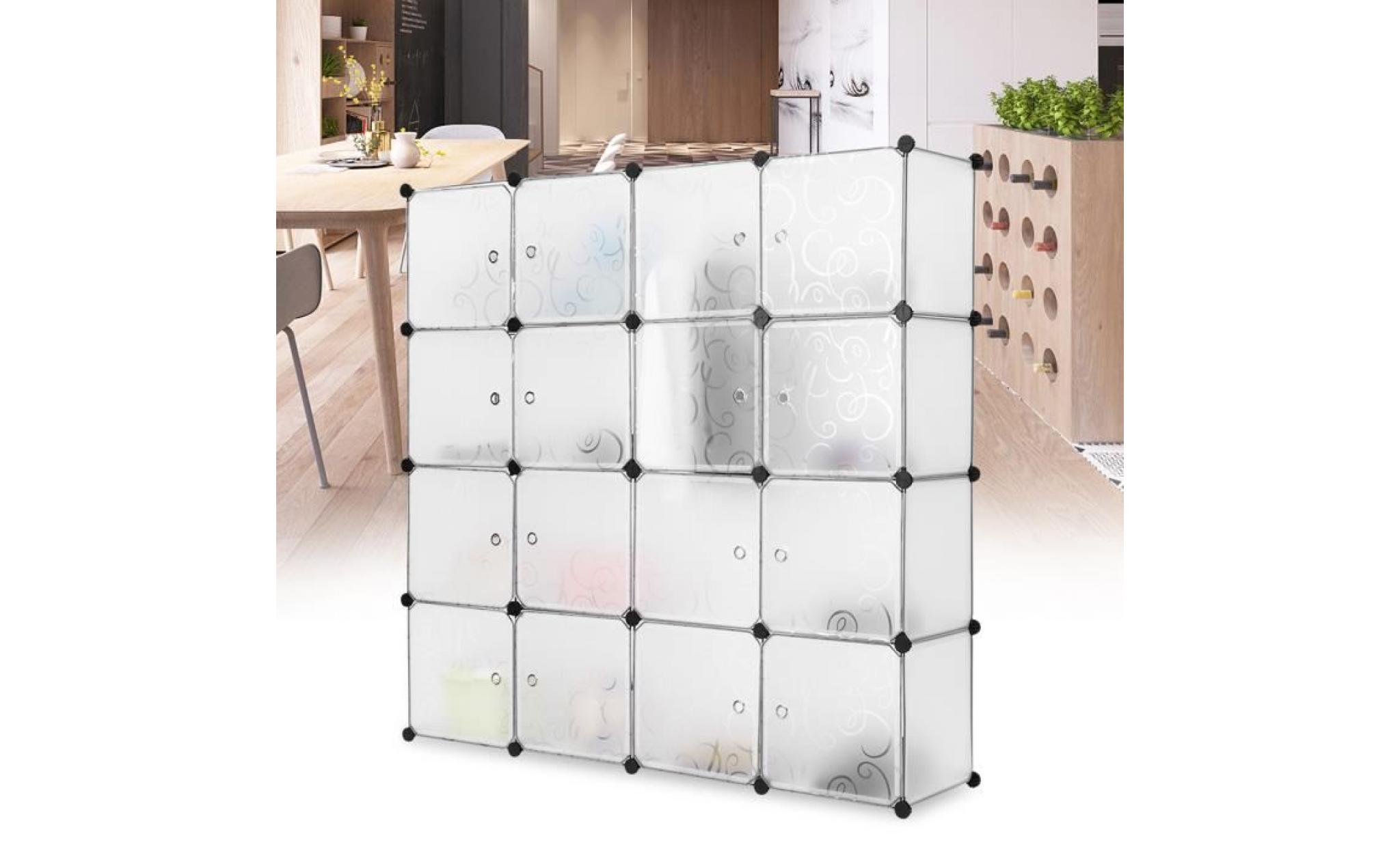 langria 16 cube interverrouillage modulaire organisateur système placard armoire rack avec portes，translucide blanc