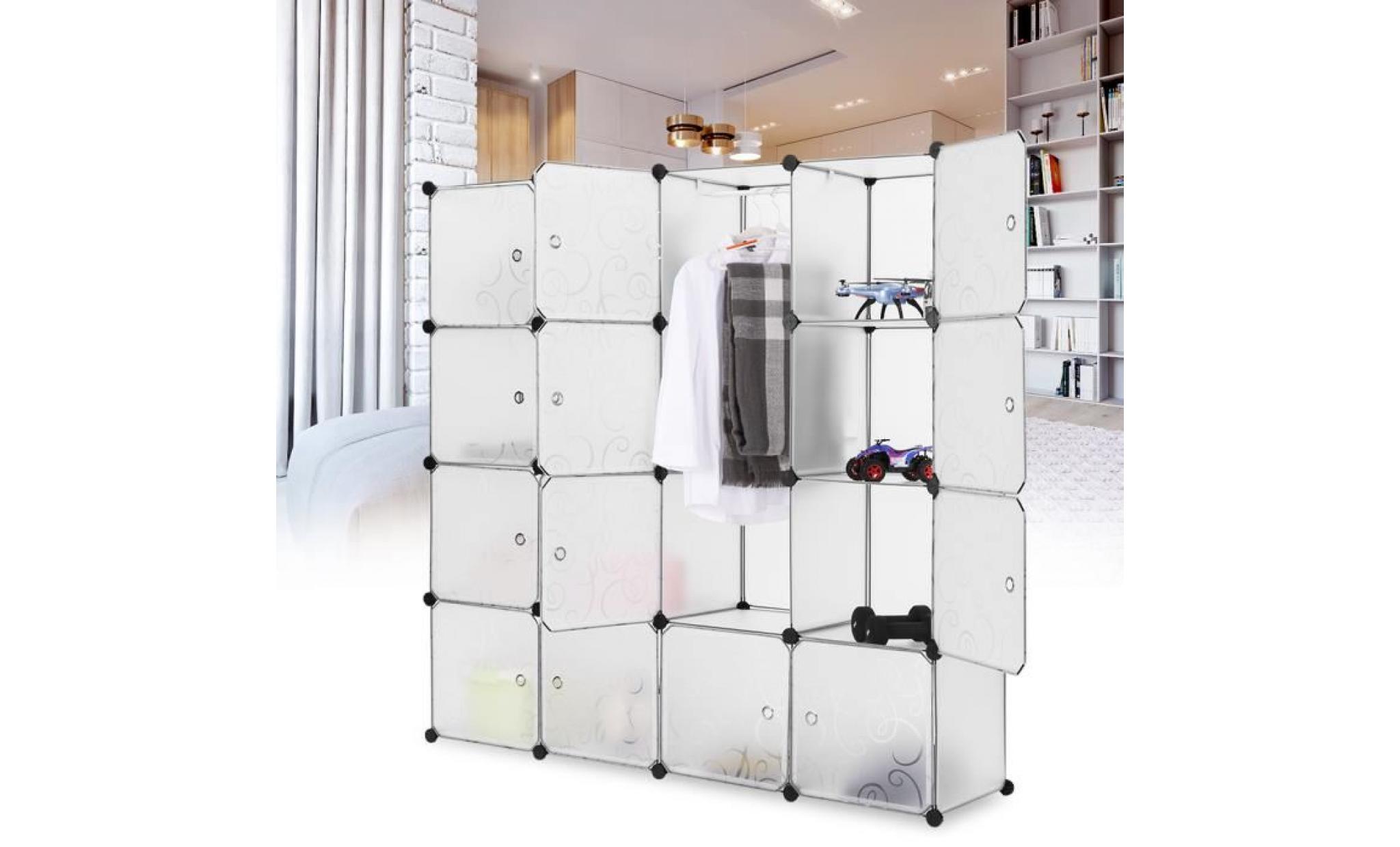 langria 16 cube interverrouillage modulaire organisateur système placard armoire rack avec portes，translucide blanc pas cher