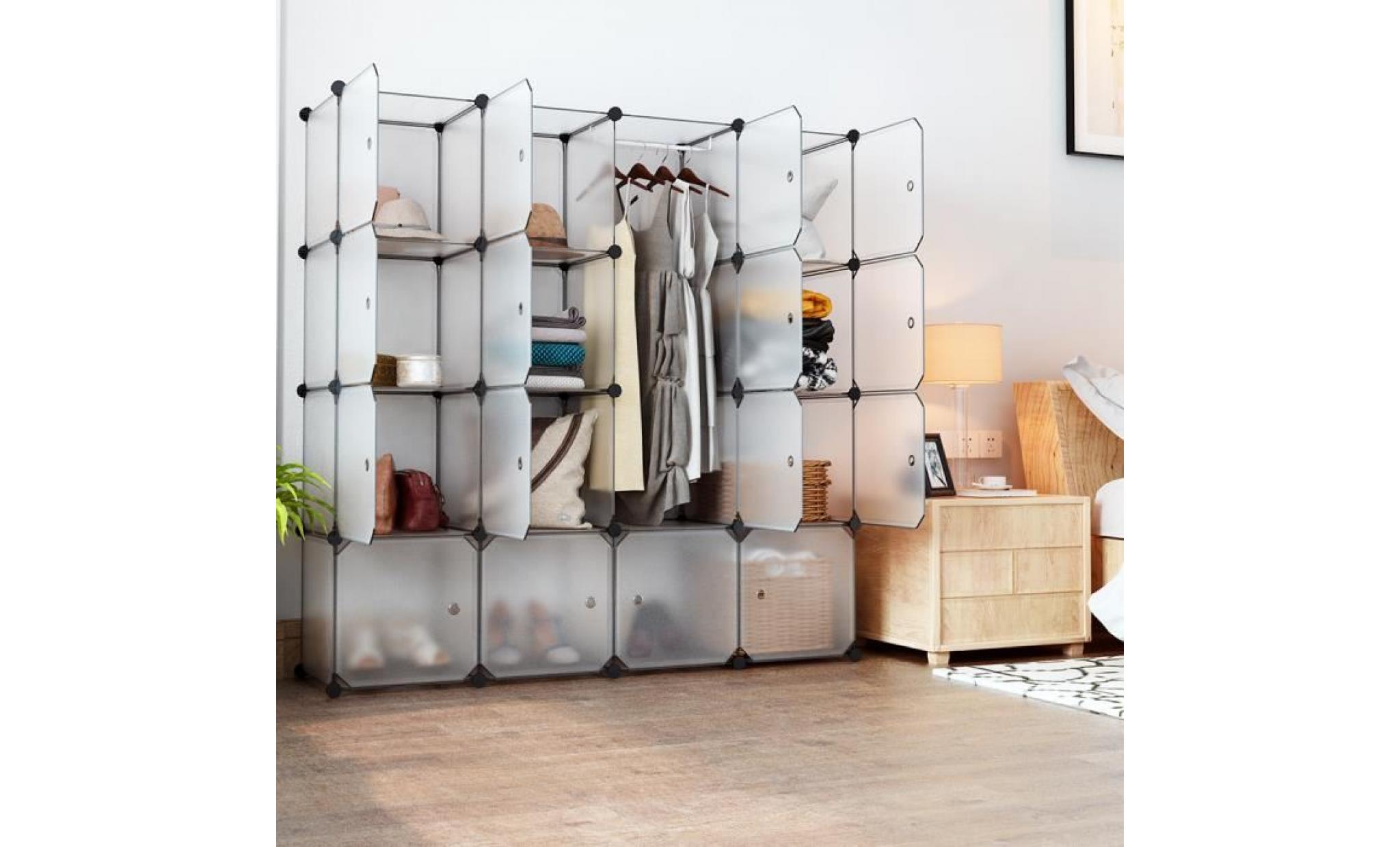 langria 16 cube modulaire de stockage penderie plastique organisateur armoire de rangement avec portes pour vêtements blanc