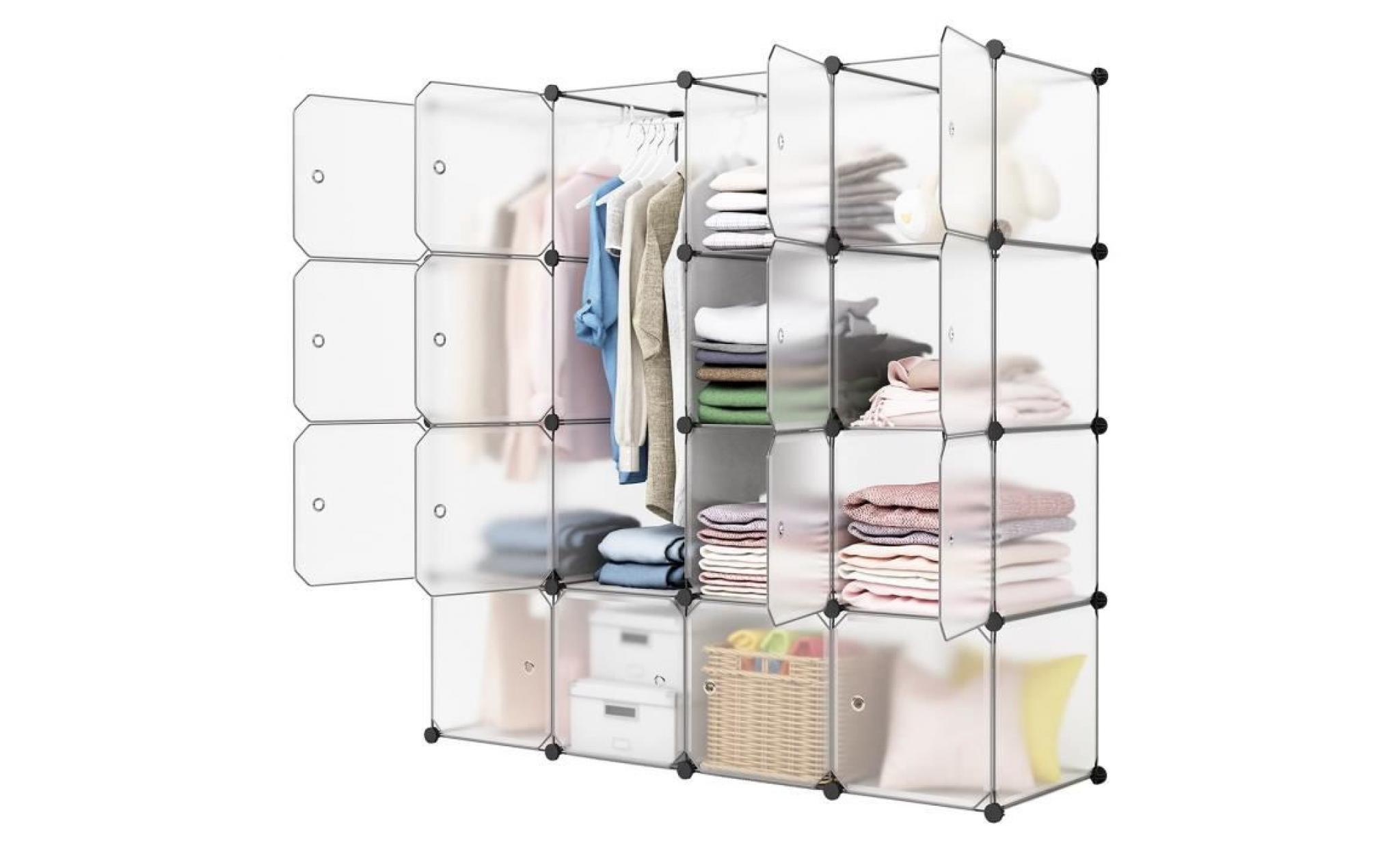 langria 16 cube armoire de chambre 147x47x147cm armoire penderie modulable avec portes tige à vêtement
