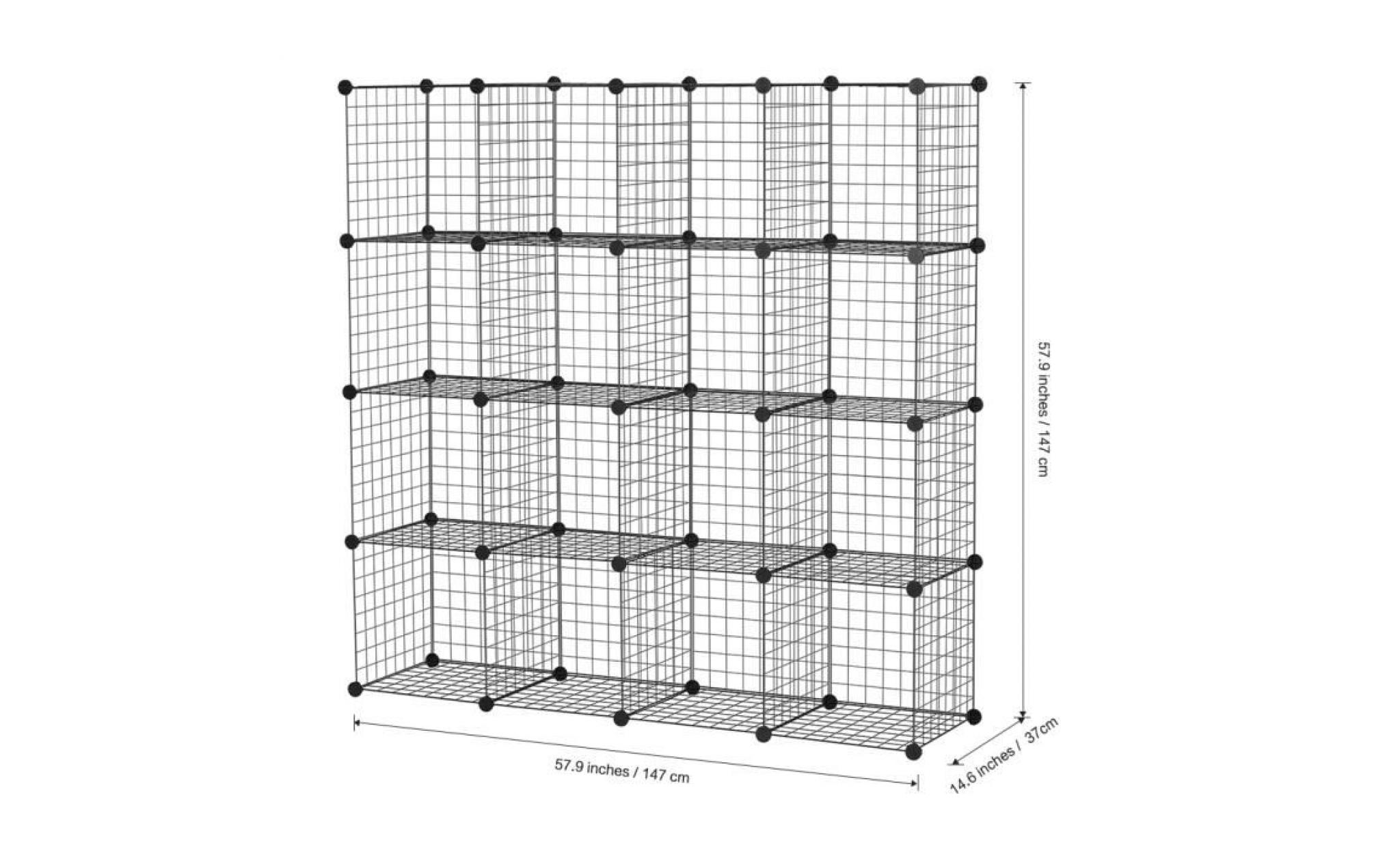 langria 16 cubes armoire de rangement en treille etagère grille modulable métallique à livrés jouets vêtements chambre salle de bain pas cher