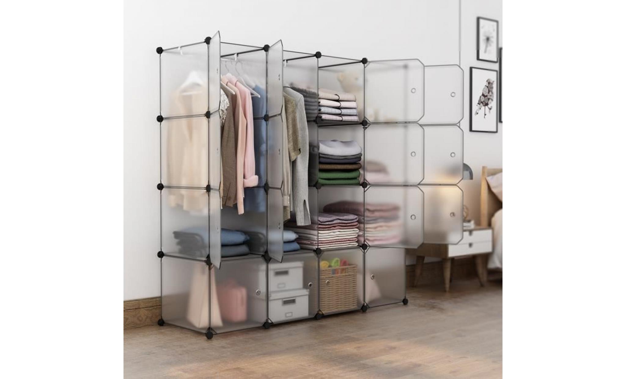 langria 16 cubes armoire penderie diy etagères de rangement meuble modulable pour vêtements chaussures jouets transparent