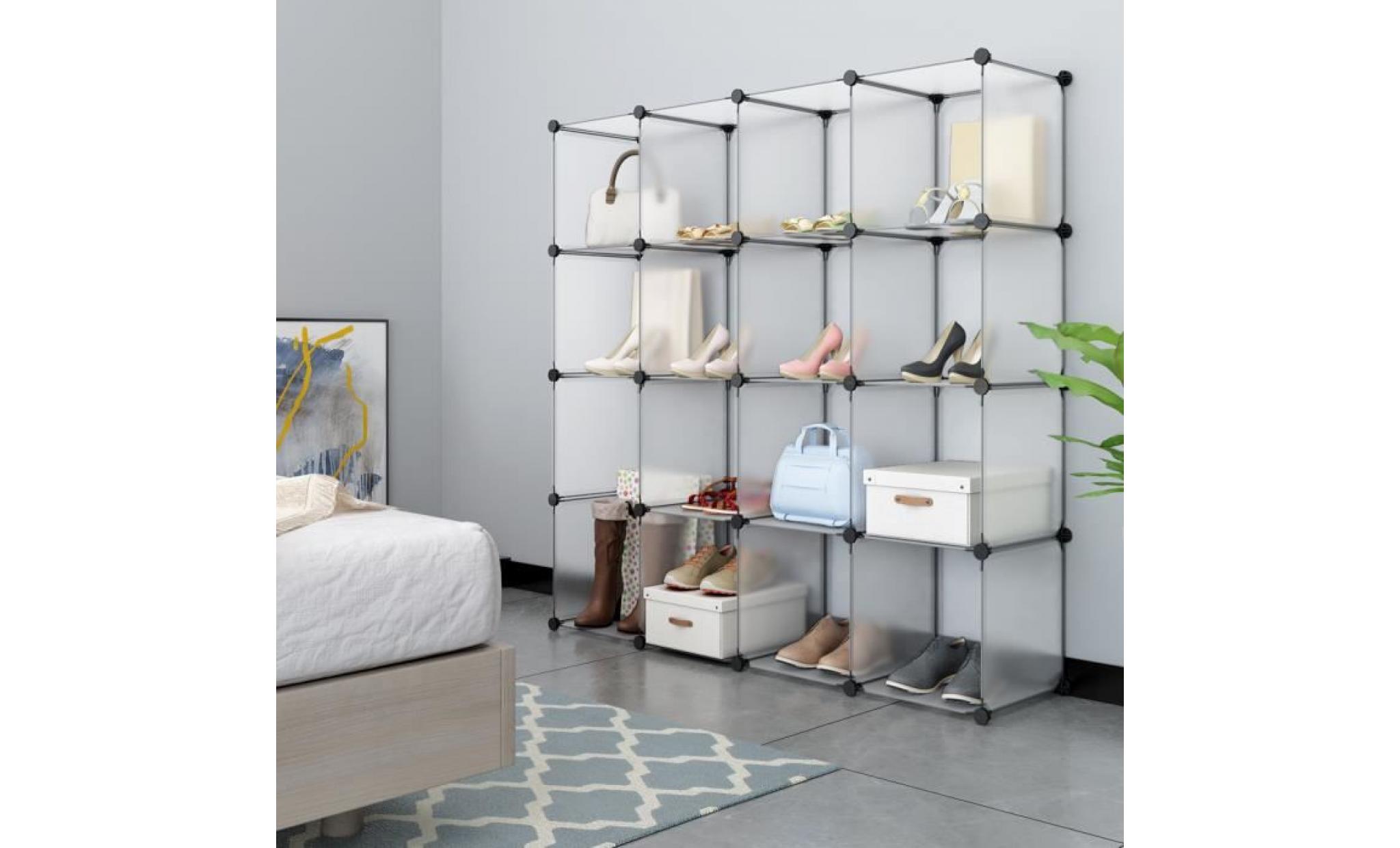 langria 16 cubes armoire penderie diy modulable meuble etagères de rangement pour vêtements chaussures jouets
