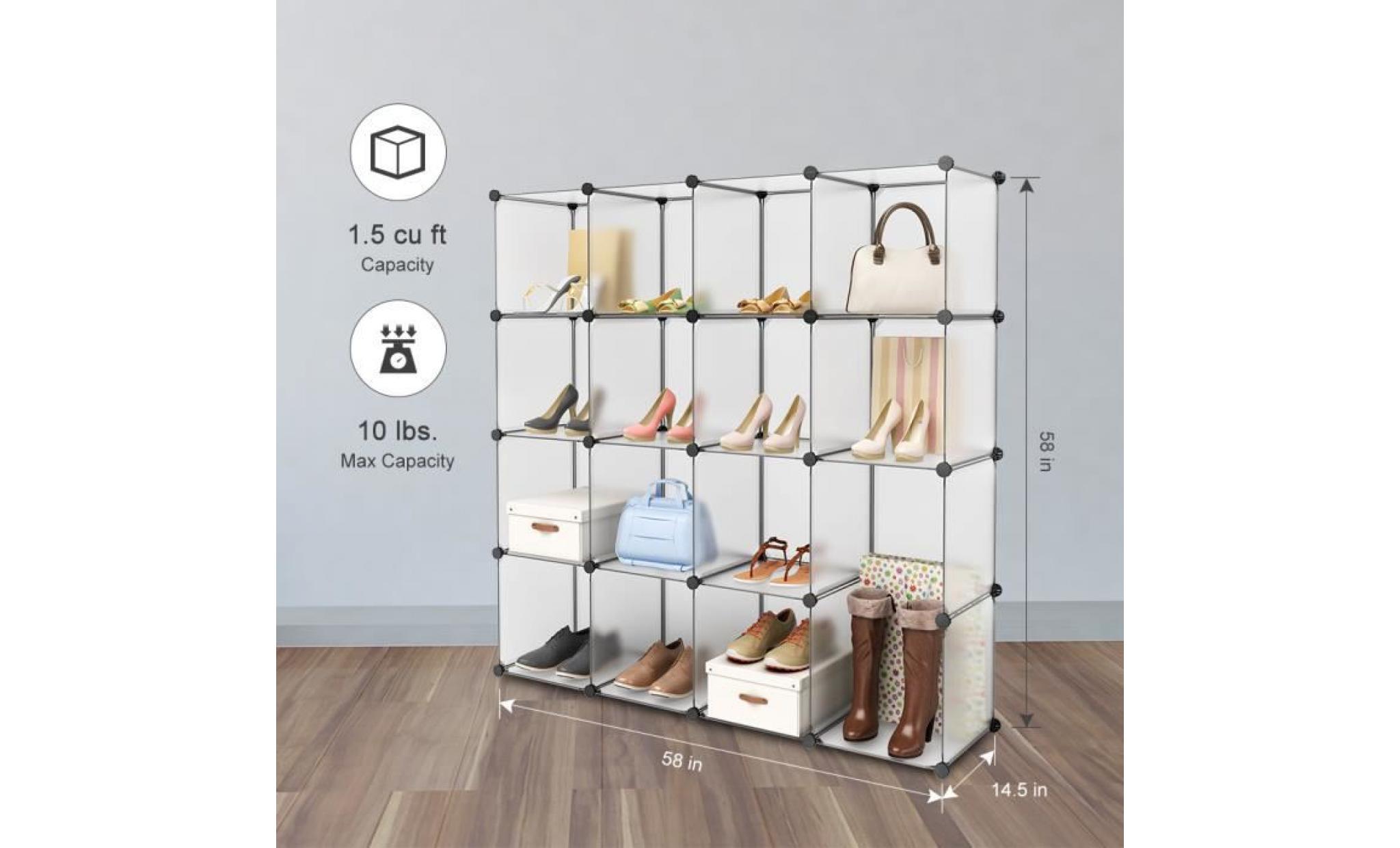 langria 16 cubes armoire penderie diy modulable meuble etagères de rangement pour vêtements chaussures jouets pas cher