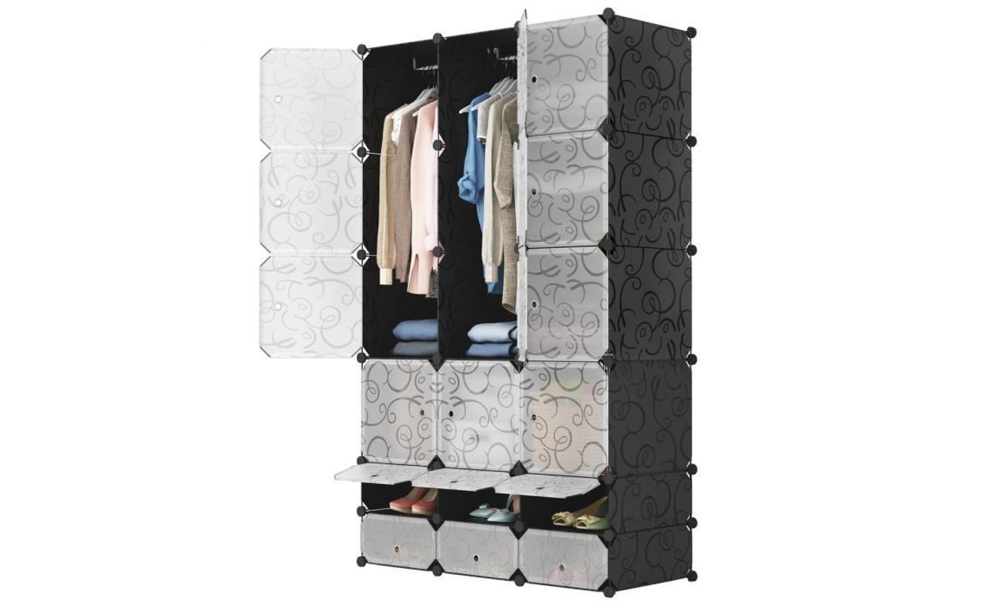 langria 18 cube armoires à Étagères plastique meuble rangement placard de chambre avec portes translucides pour vêtements chaussures