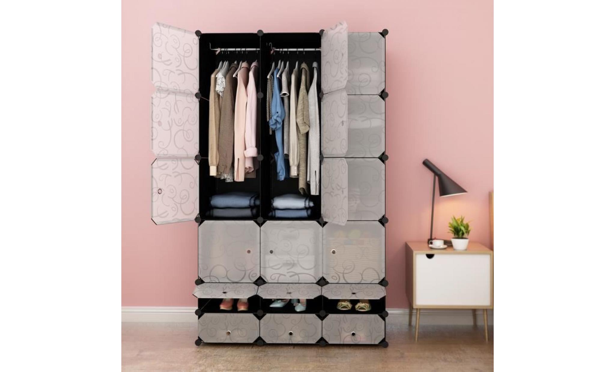 langria 18 cubes armoire penderie diy etagères de rangement meuble modulable motif de fleur bouclé pour vêtements chaussures jouets