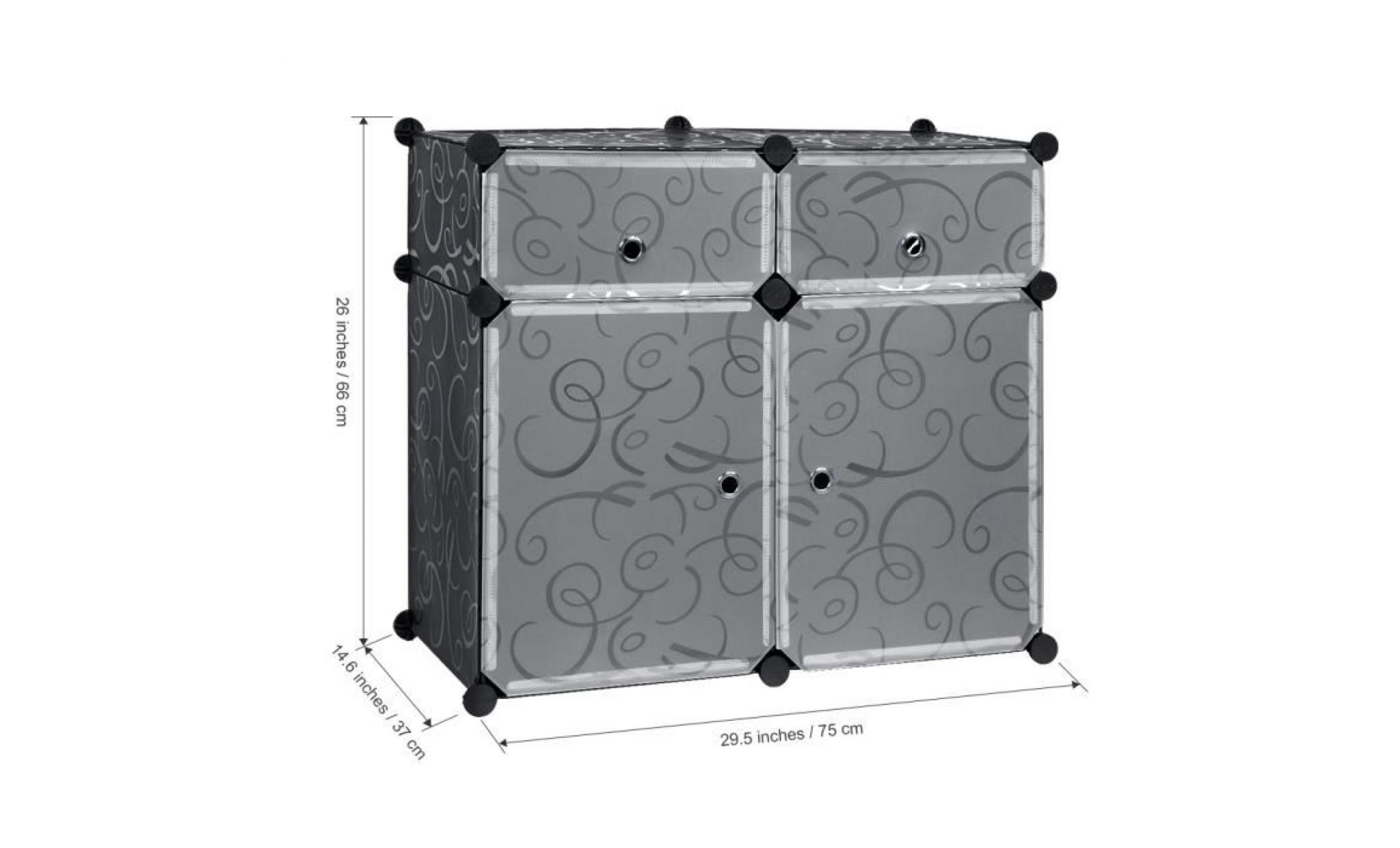 langria 2 cabines diy shoe rack multi usage organisateur rangement en plastique armoire avec portes noir et blanc bouclé pas cher