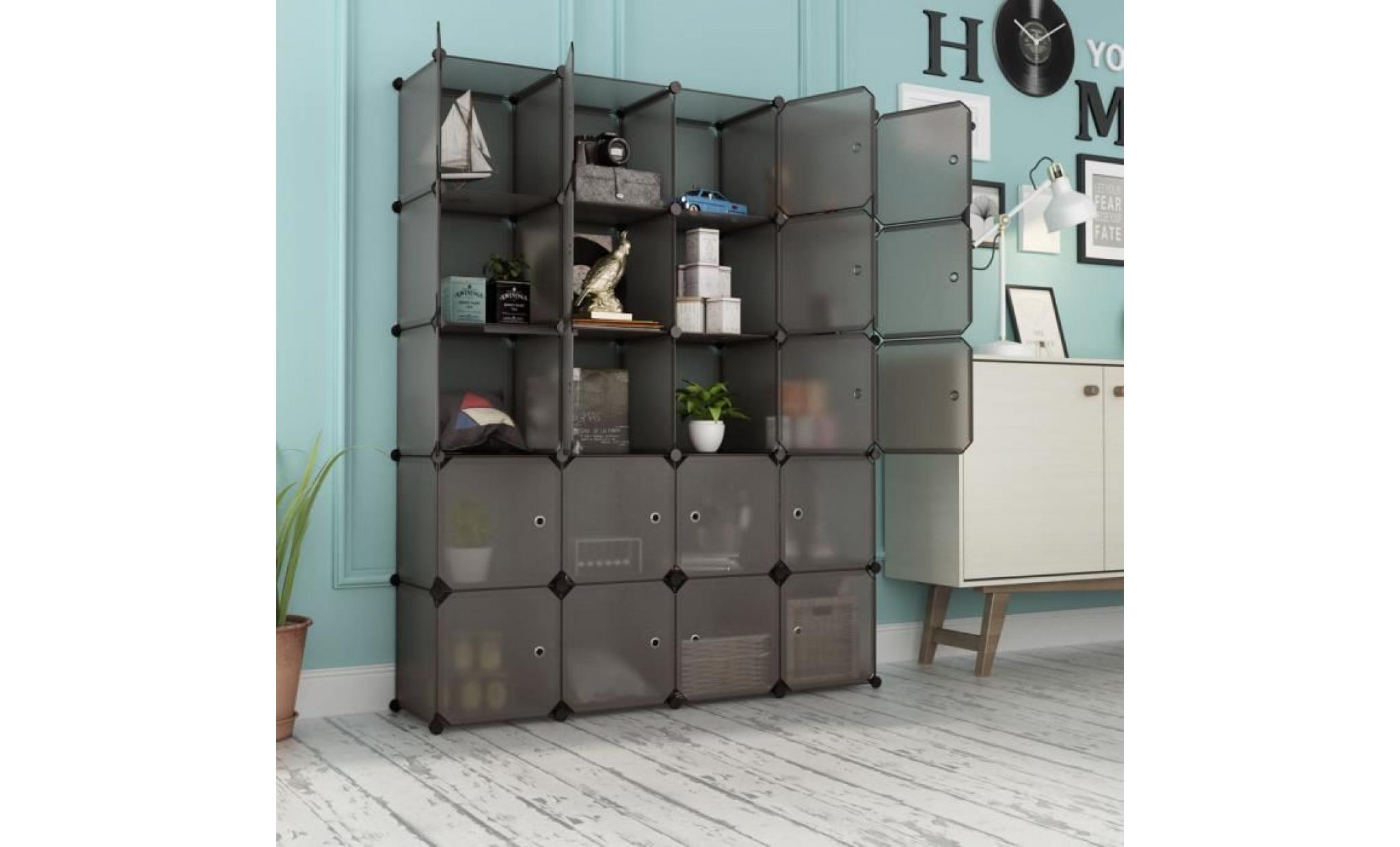 langria 20 cabines armoires Étagères plastique meuble de rangement avec portes   marron