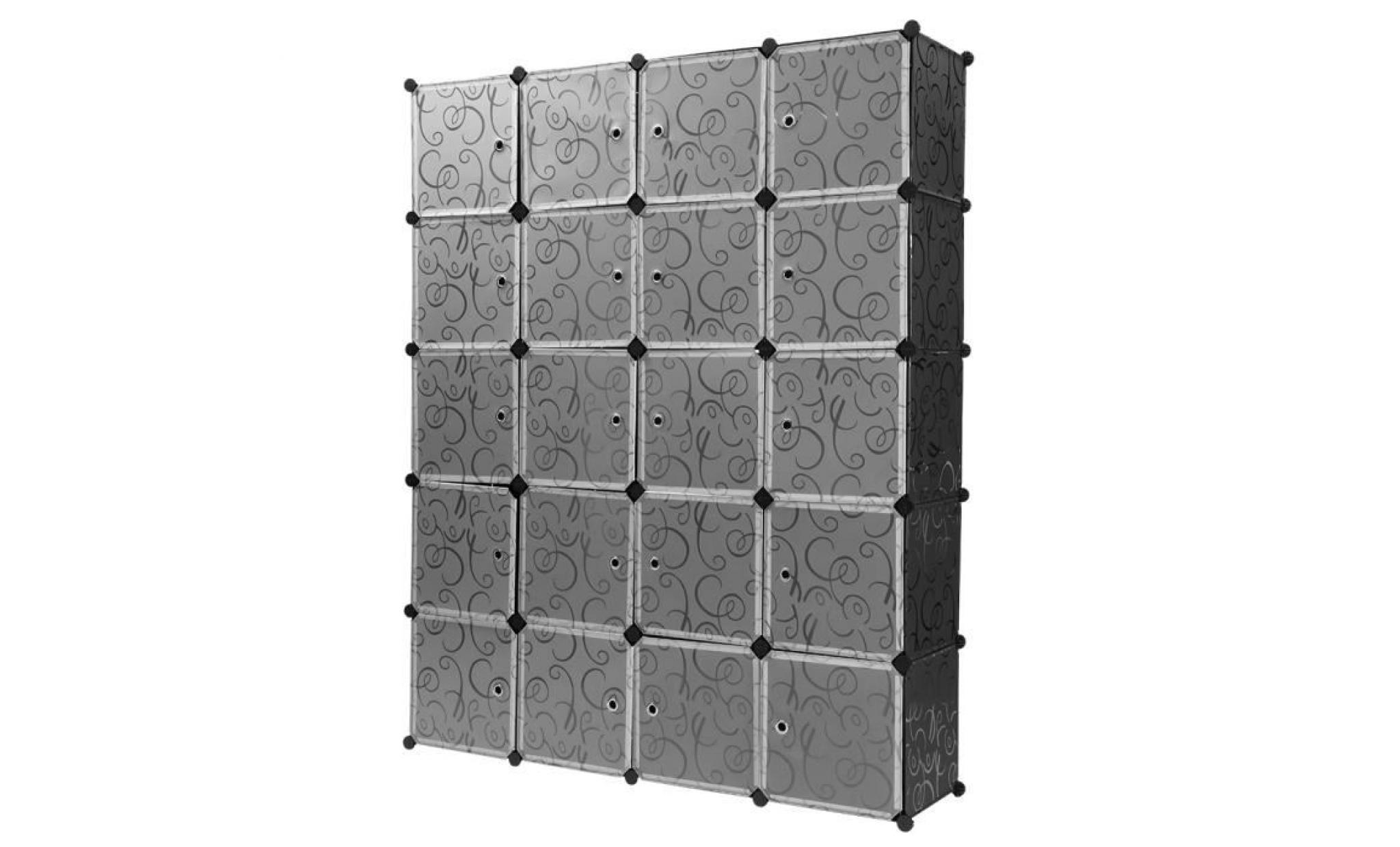 langria 20 cube armoire de chambre Étagère de rangement interverrouillage modulaire meuble rack avec portes noir et blanc