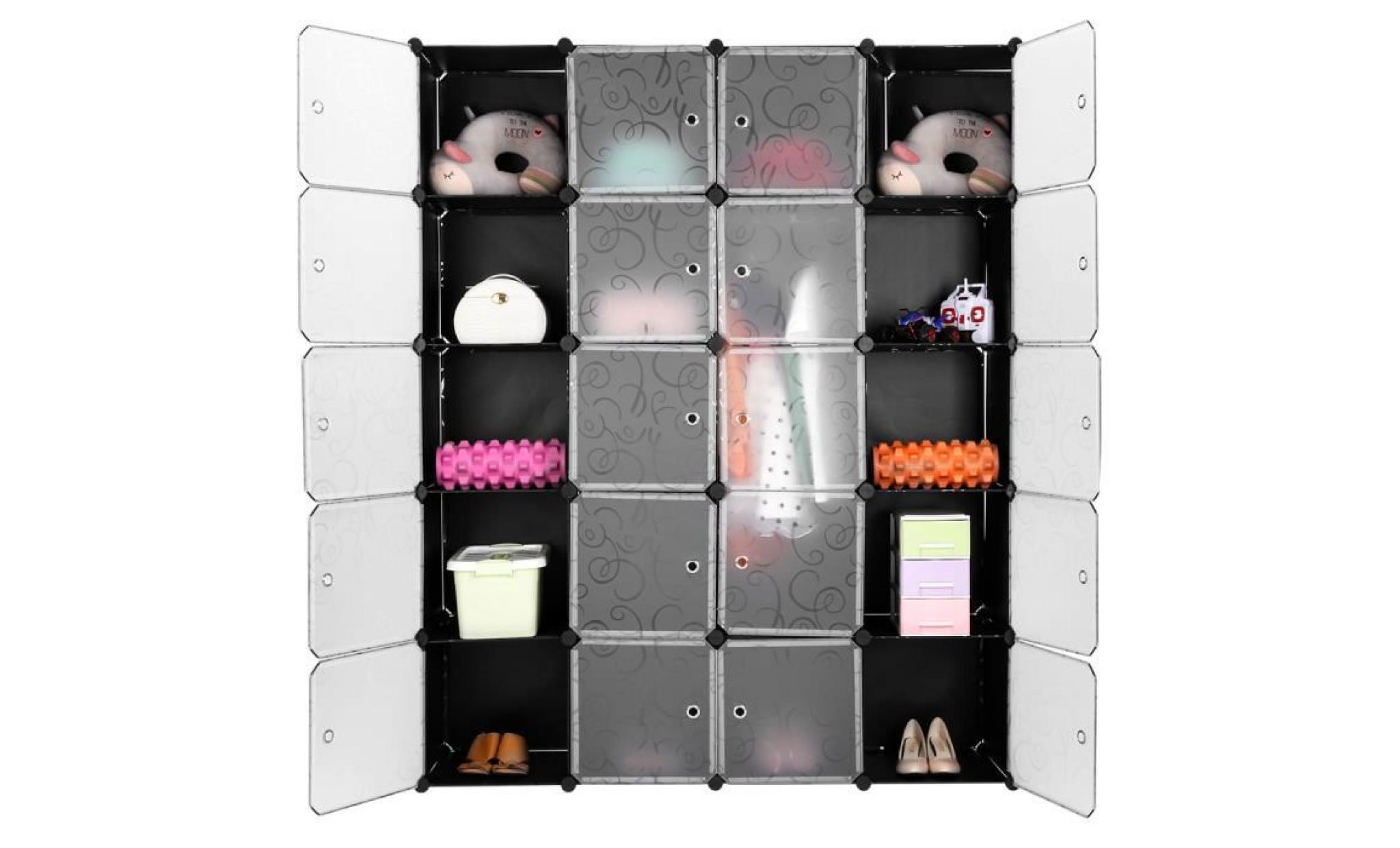 langria 20 cube armoire de chambre Étagère de rangement interverrouillage modulaire meuble rack avec portes noir et blanc pas cher