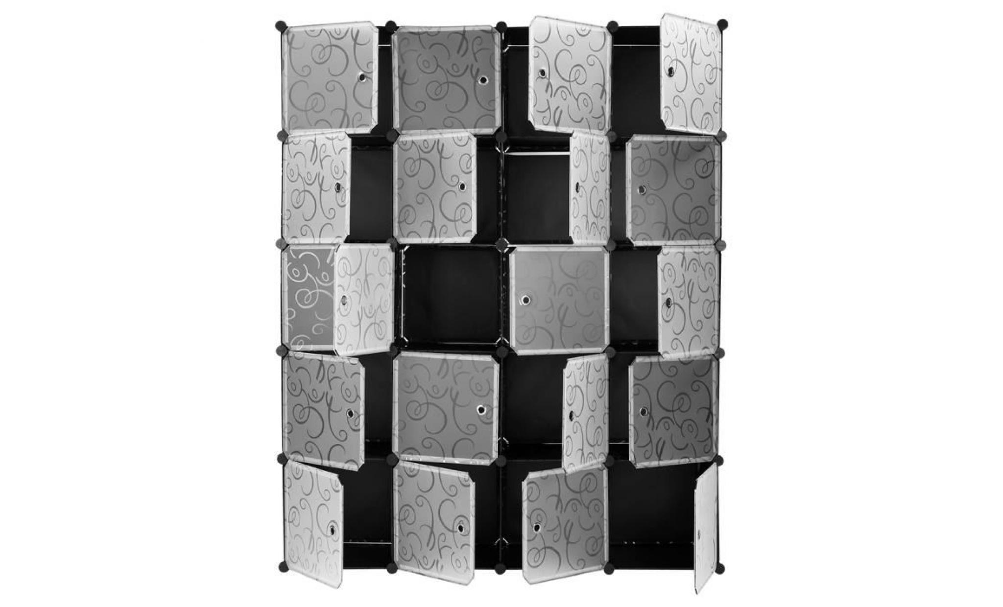 langria 20 cube armoire de chambre Étagère de rangement interverrouillage modulaire meuble rack avec portes noir et blanc pas cher