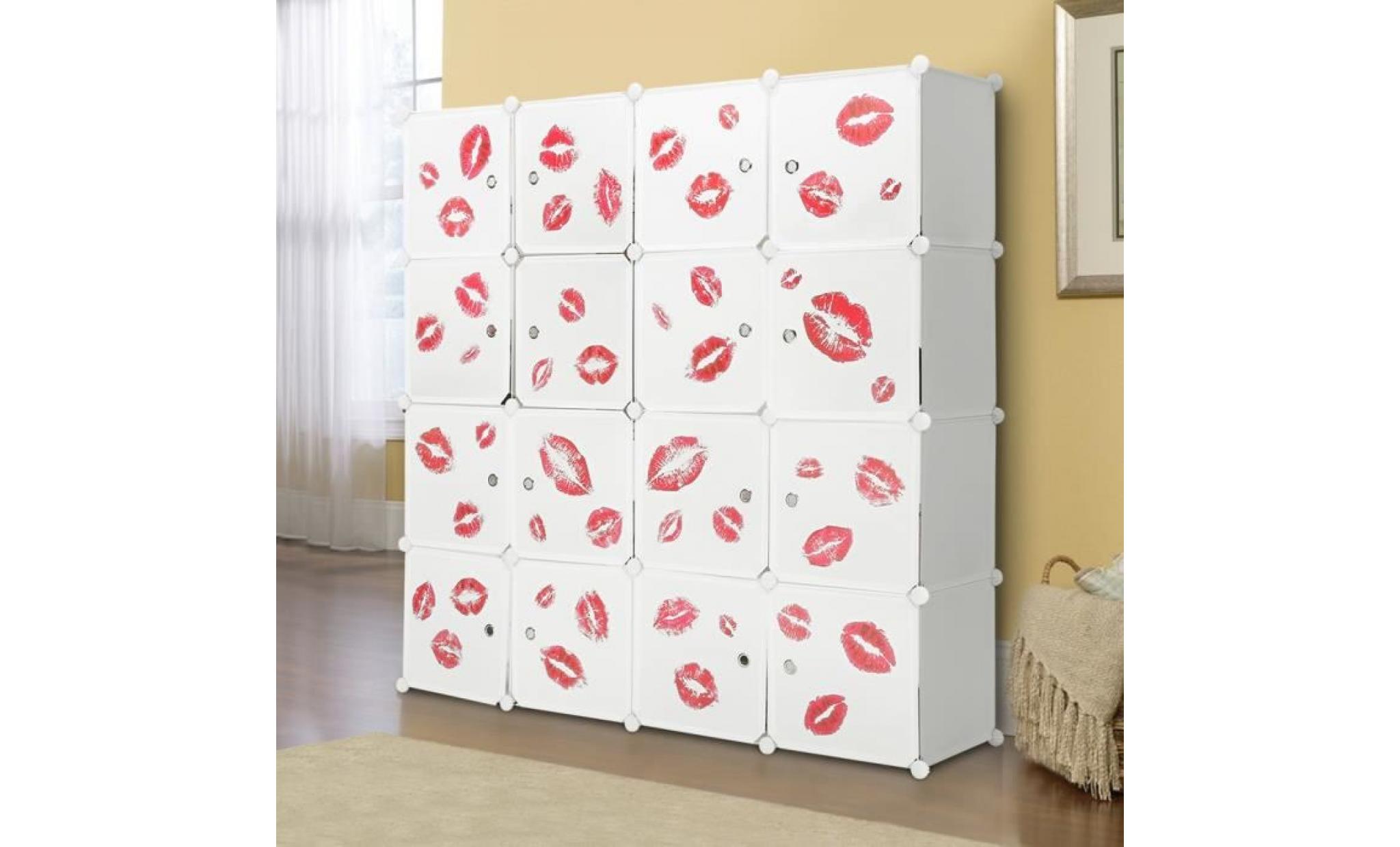 langria 20 cube armoires à Étagères plastique meuble rangement de chambre moderne modulaire avec portes + simple pendaison blanc pas cher