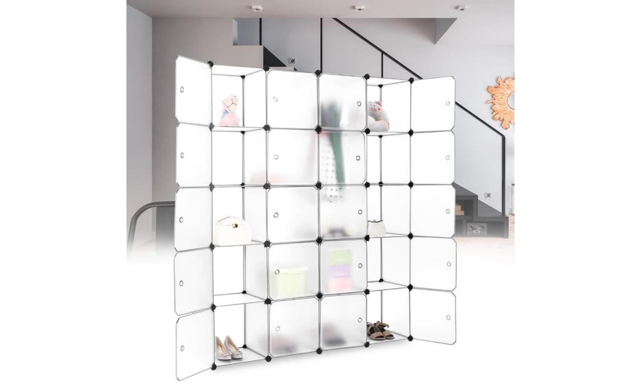 langria 20 cube diy penderie armoire storage modulable plastique meuble Étagères de rangement avec portes translucide blanc