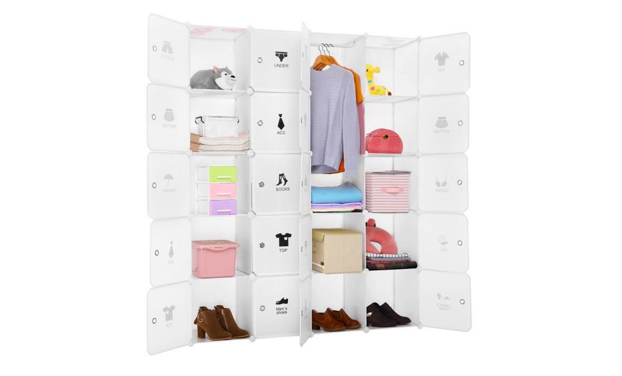 langria 20 cubes armoire penderie diy etagères de rangement meuble modulable pour vêtements chaussures jouets transparent pas cher
