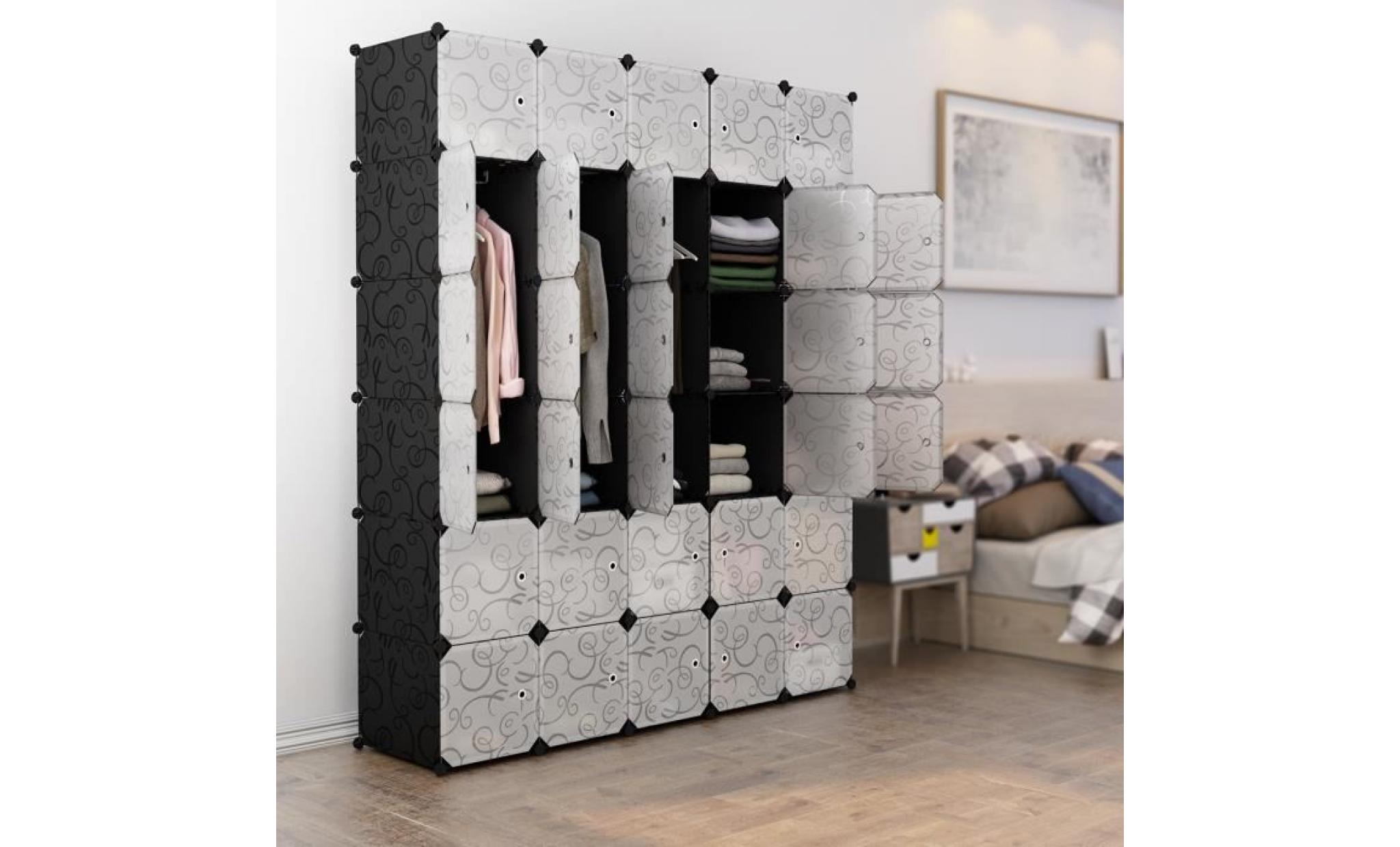 langria 30 cube penderie armoire de chambre Étagère de rangement modulaire meuble translucide noir et blanc pas cher